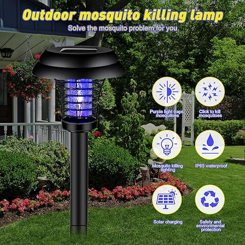 Miniatura 6 de Qualirey 4 piezas de exterminador de insectos solar impermeable al aire libre mata mosquitos e iluminación repelente de mosquitos para uso en