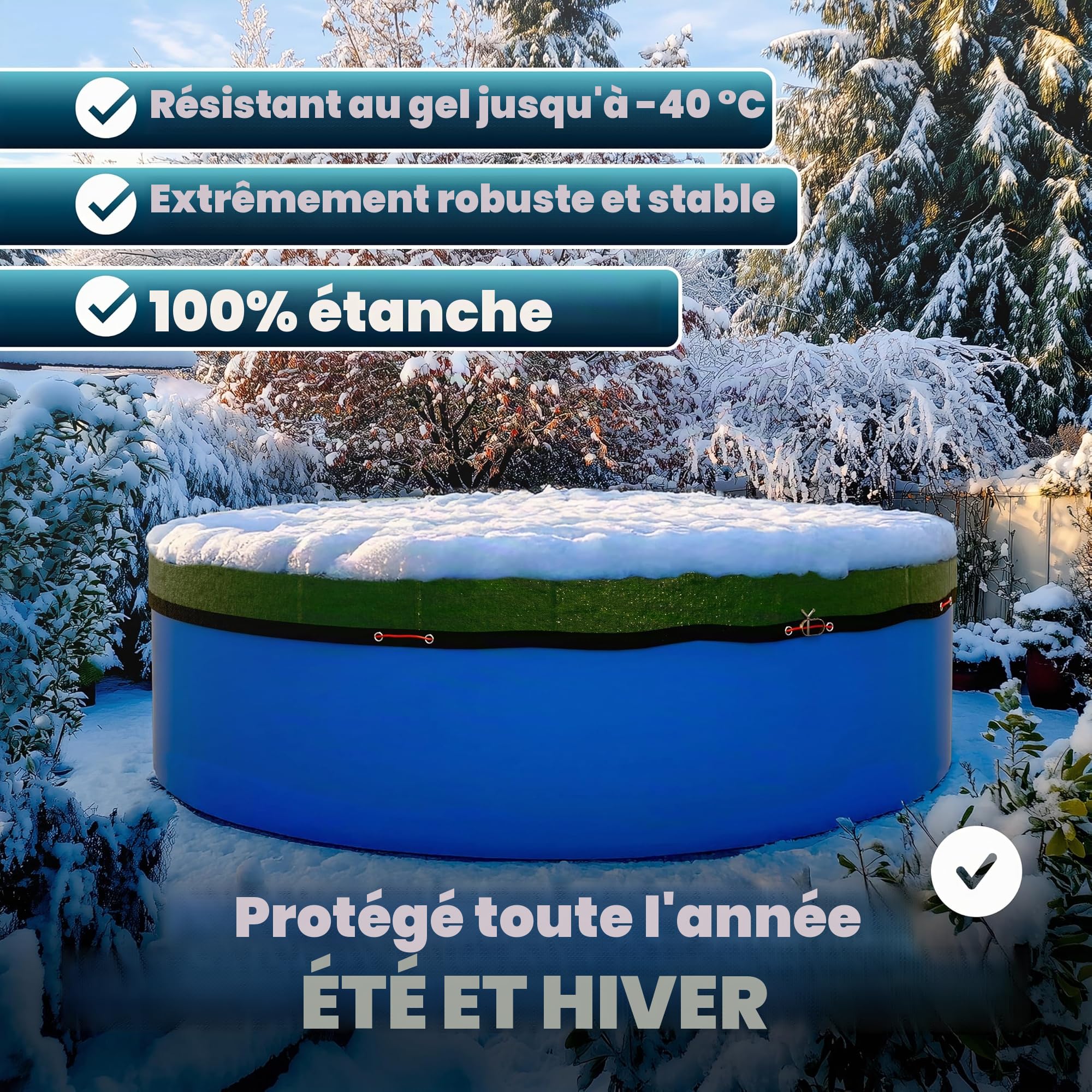poolomio® Bâche d'hiver Ovale pour Piscine - 8 x 4 m - Renforcée en Tissu 110 g/m² - avec Cordon de Fixation