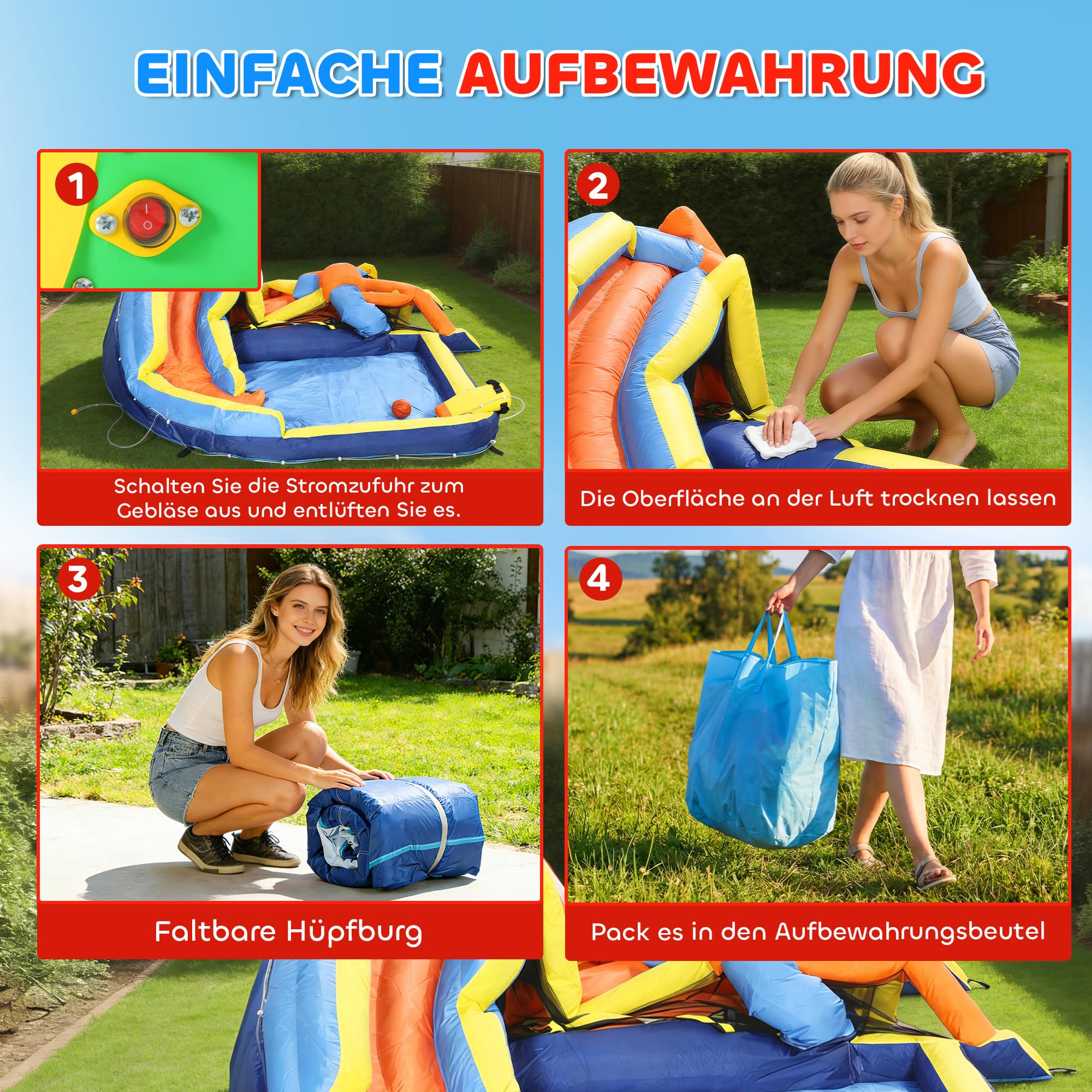 AIYAPLAY Hüpfburg mit Gebläse 8-in-1 aufblasbare Wasserpark mit Wasserrutsche Planschbecken Trampolin Kletterwand Basketballkorb Springburg für 4 Kinder von 3–8 Jahren für Indoor Outdoor 350x325x210cm