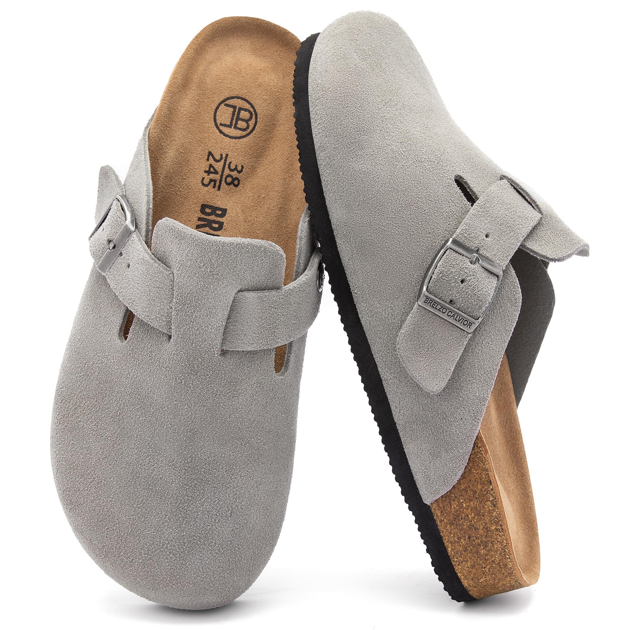 Brelzo Calvior Women's Suede Clogs Men's Slip-On Mules Non-Slip Potato Shoes Arch Support Sandals with Adjustable Buckle for Indoor & Outdoor Use