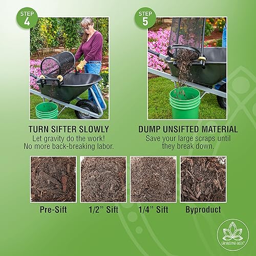 Miniatura 7 de Tamiz de jardín rodante con pantalla resistente de 1/2 pulgada y accesorios (pantalla de 1/4 pulgadas, parte superior extraíble y bandas de sujeción)