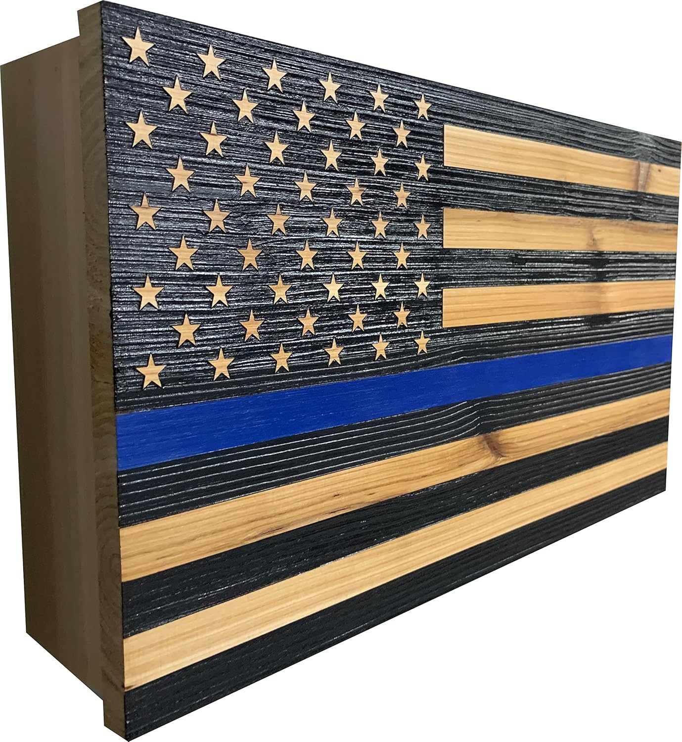 Bellewood Designs Blue Line American Flag Hidden Gun Storage, Customizable Thin Blue Line Concealment Flag for Police Officers and Law Enforcement Professionals