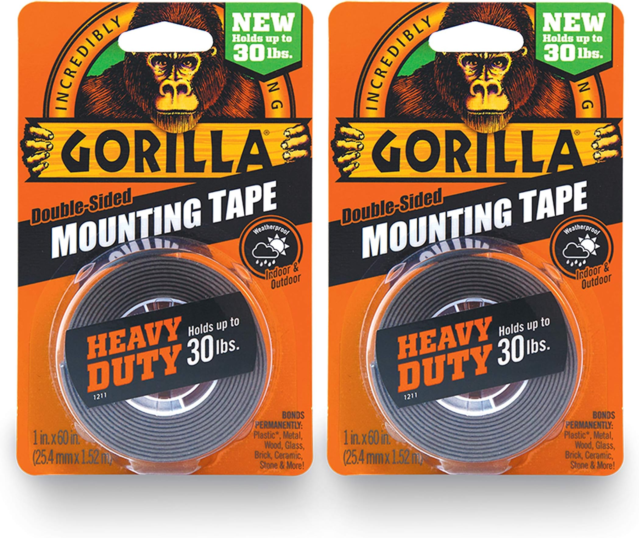 Gorilla Tough & Clear Double Sided Mounting Tape, 1" x 60