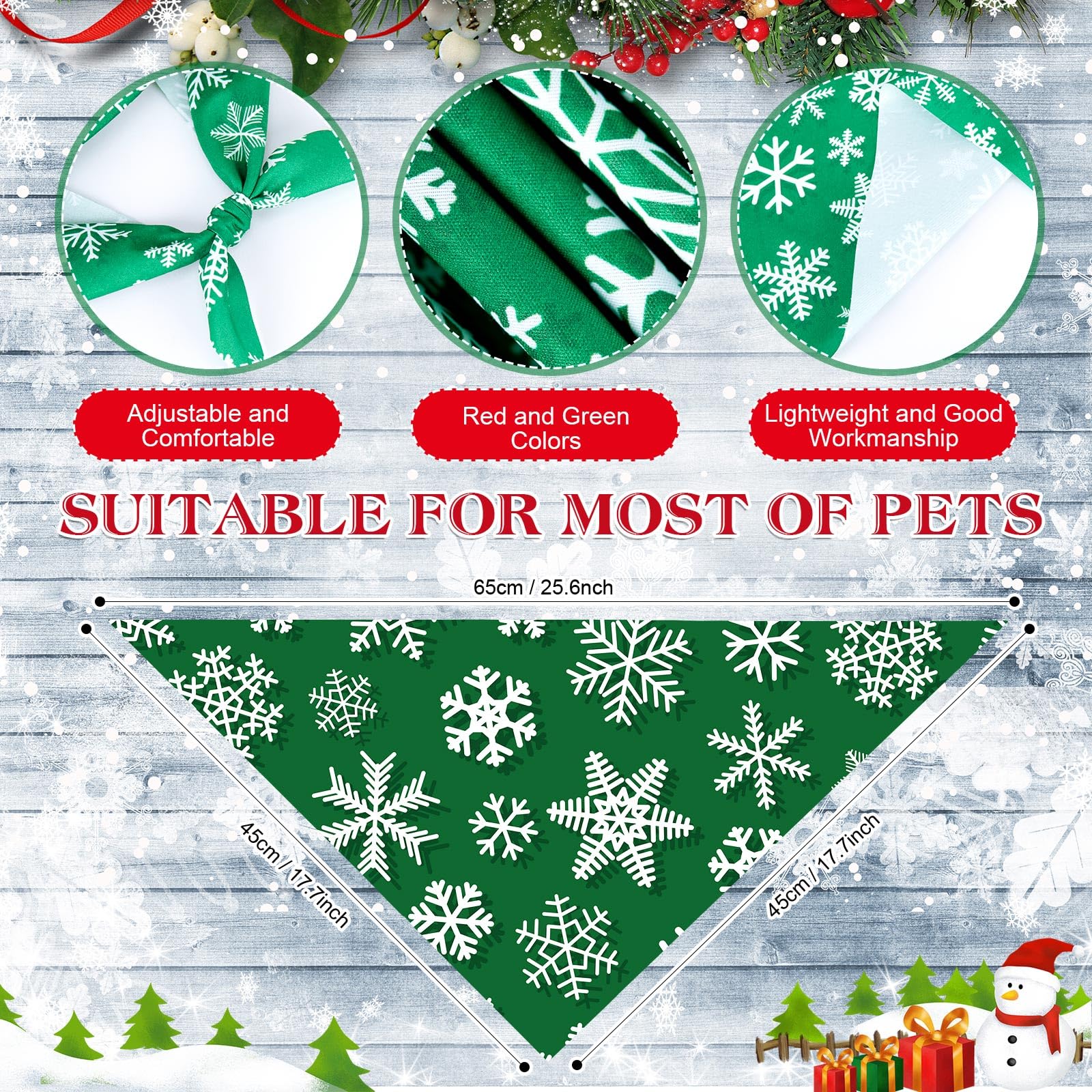 HunnmingRe Lot de 50 bandanas rouges et verts en forme de flocon de neige pour chiens de petite, moyenne et grande taille