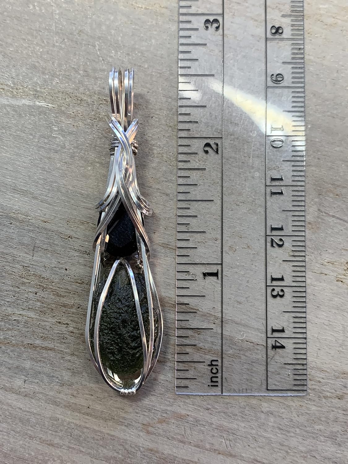 Genuine Moldavite Crystal with Black Tourmaline Necklace Pendant - combination Czech Republic Tektite Healing Stone S36