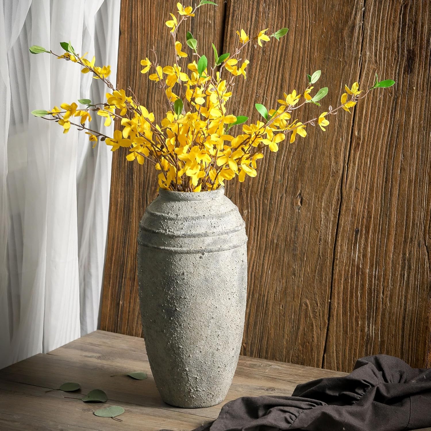 Large Ceramic Rustic Vase, 12.87 inch Tall Vintage Farmhouse Flower Pottery Vase for Home Decor, Living Room Shelf Decor,Enterway, Table Decoration - Image 5