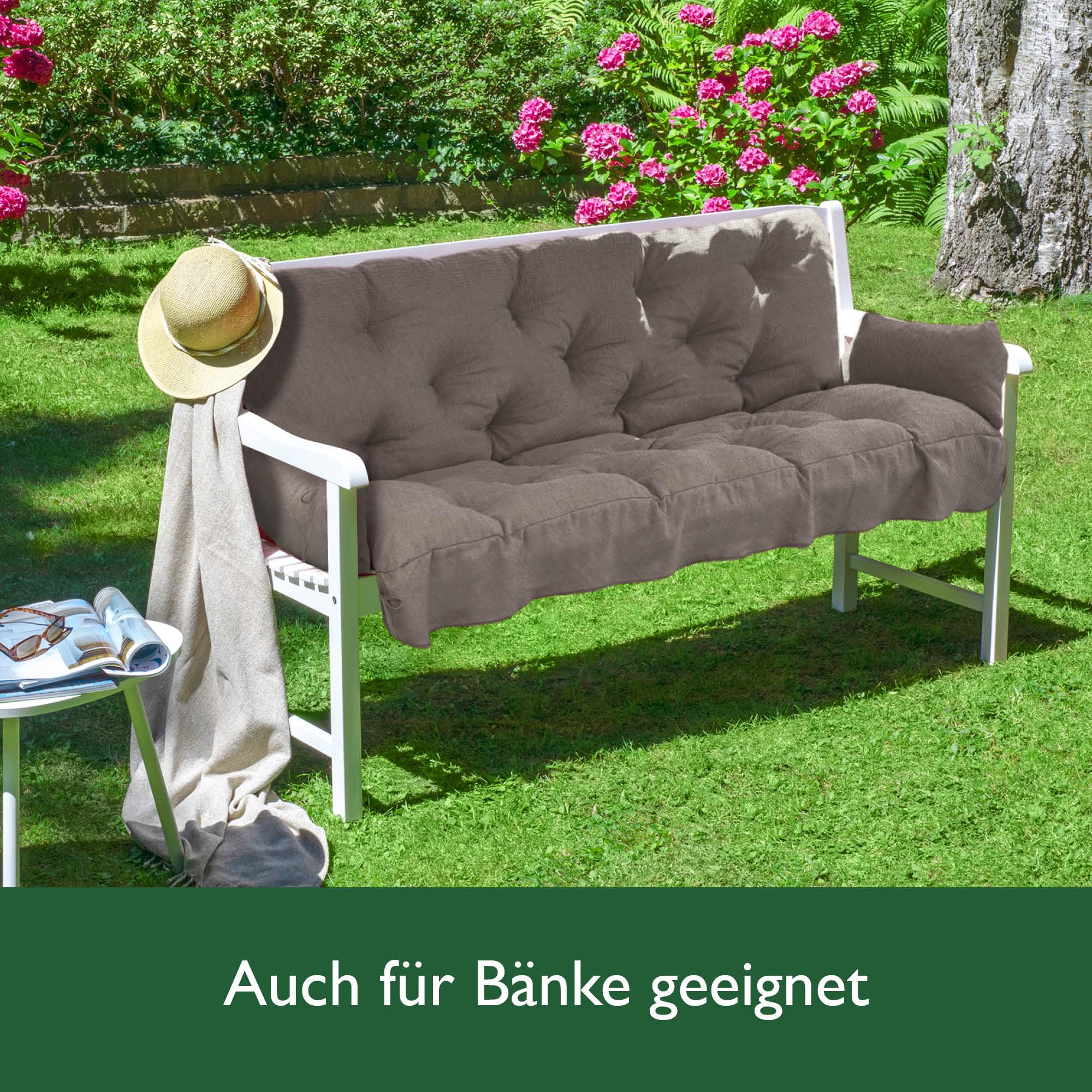Beautissu Sitzkissen für Hollywoodschaukel 180x50x8cm Flair HS - Garten Auflage mit Zwei Kissen - Polster für Gartenbank Schaumflockenfüllung Polsterauflage Taupe