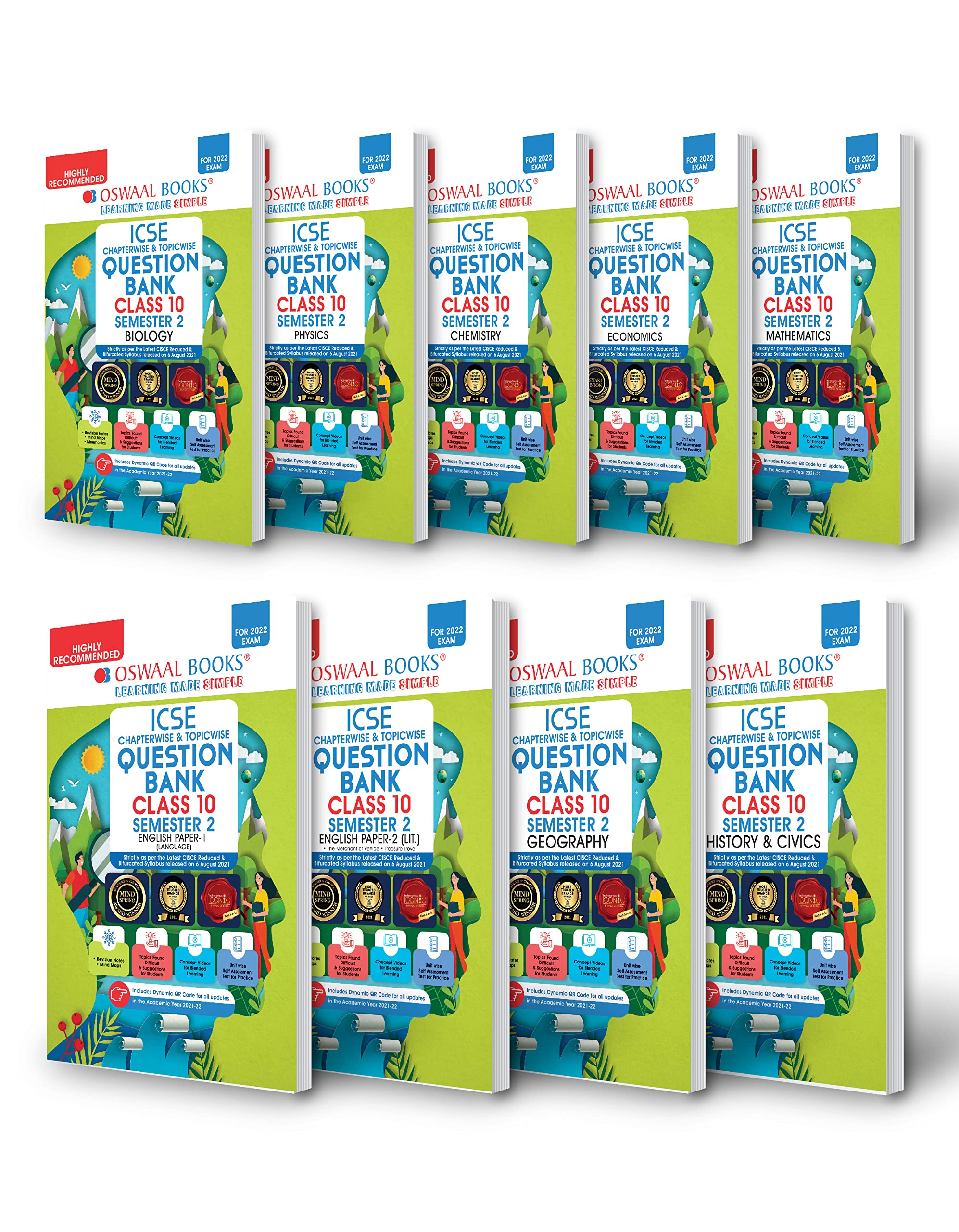Oswaal ICSE Chapter-wise & Topic-wise Question Bank For Semester 2, Class 10 (Set of 9 Books) Eng 1, Eng 2, Geo, Eco, History Civics, Physics, Chem, Maths, Biology (For 2022 Exam) Product Bundle – 1 December 2021