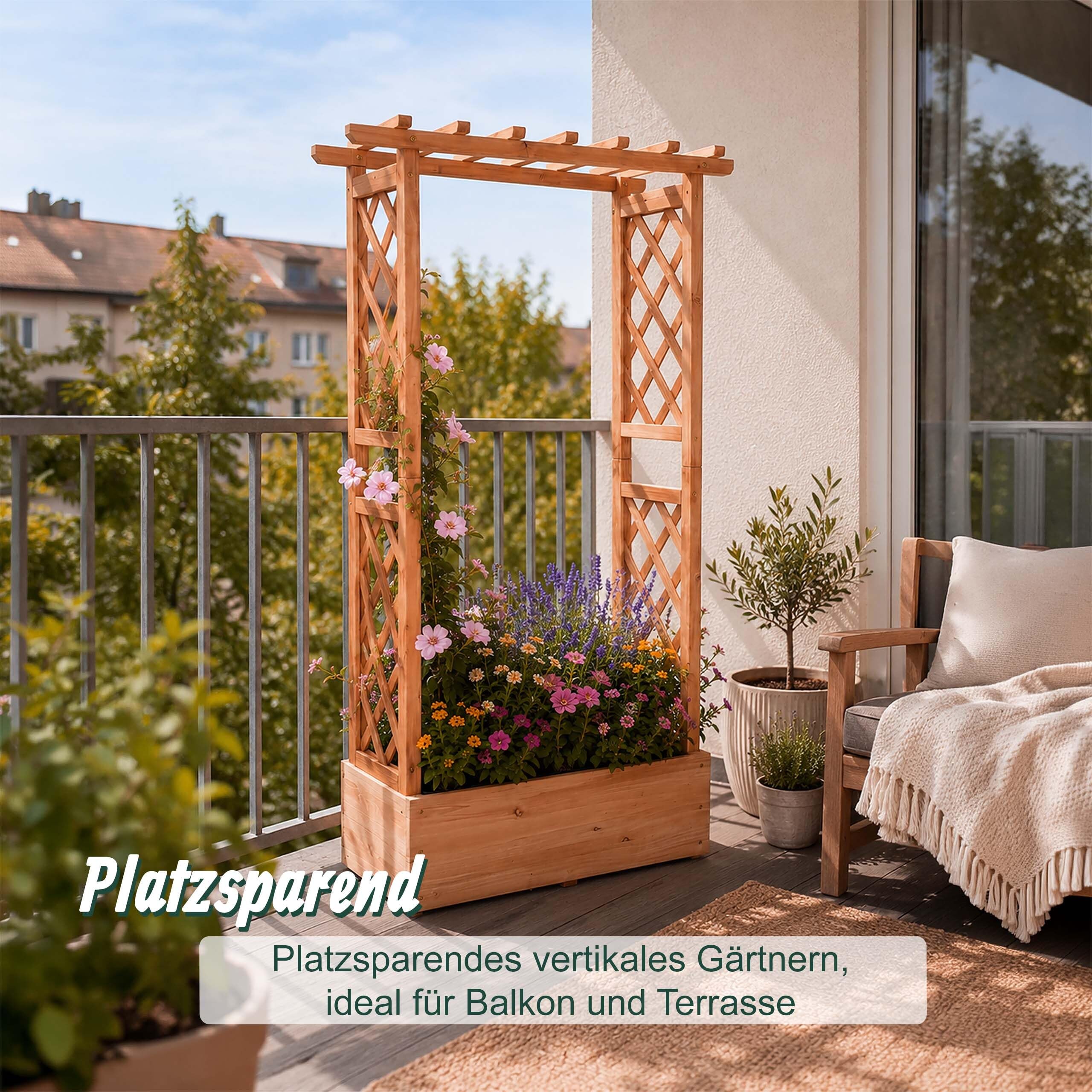 Relaxdays Blumenkasten mit Rankgitter & Dach, HBT: 152x78x36 cm, orange