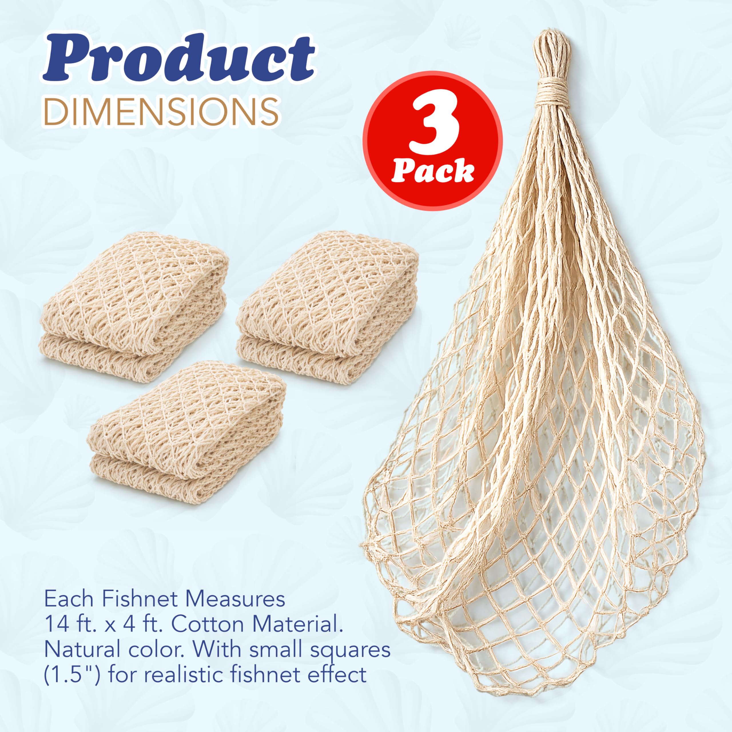 Amazon.com: 4E's Novelty Fish Net Decorative - Pack of 3 - Natural Cotton  Fishnet Decor - Each 14 x 4 feet - for Mermaid Party Decorations, Luau  Tropical Nautical Beach Table Cover : Home & Kitchen