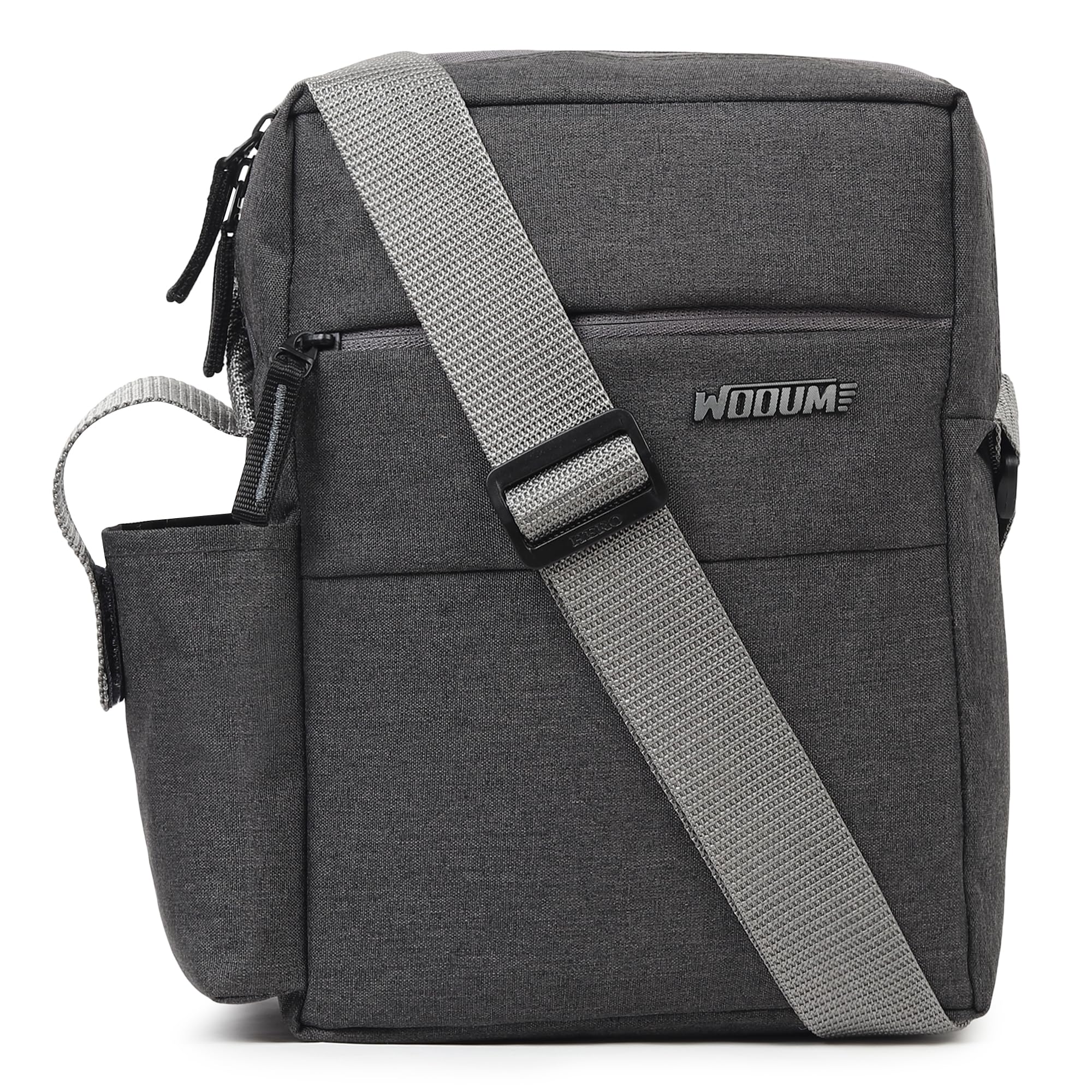 Dark Grey Sling Bag for Men & Women | Water Resistant Khadi Milange Fabric | 3 Zipper Compartments | Adjustable Strap | 500ml Bottle Holder | Travel & Daily Use Crossbody Bag