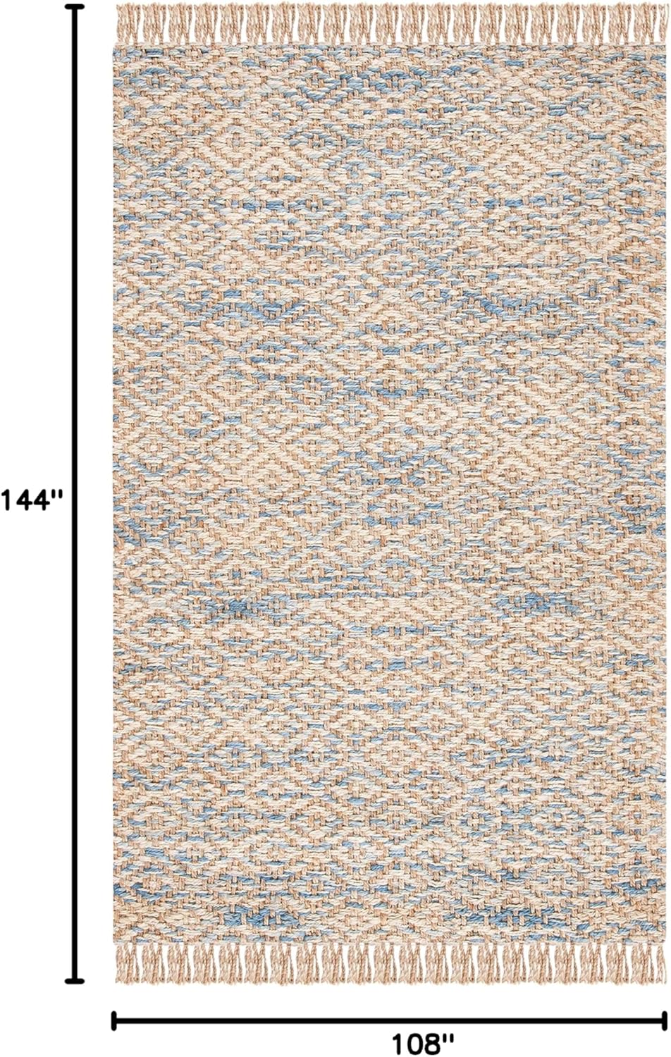 SAFAVIEH Natural Fiber Collection Area Rug - 9' x 12', Natural & Blue, Handmade Woven Fringe Jute, Ideal for High Traffic Areas in Living Room, Bedroom (NF822A)