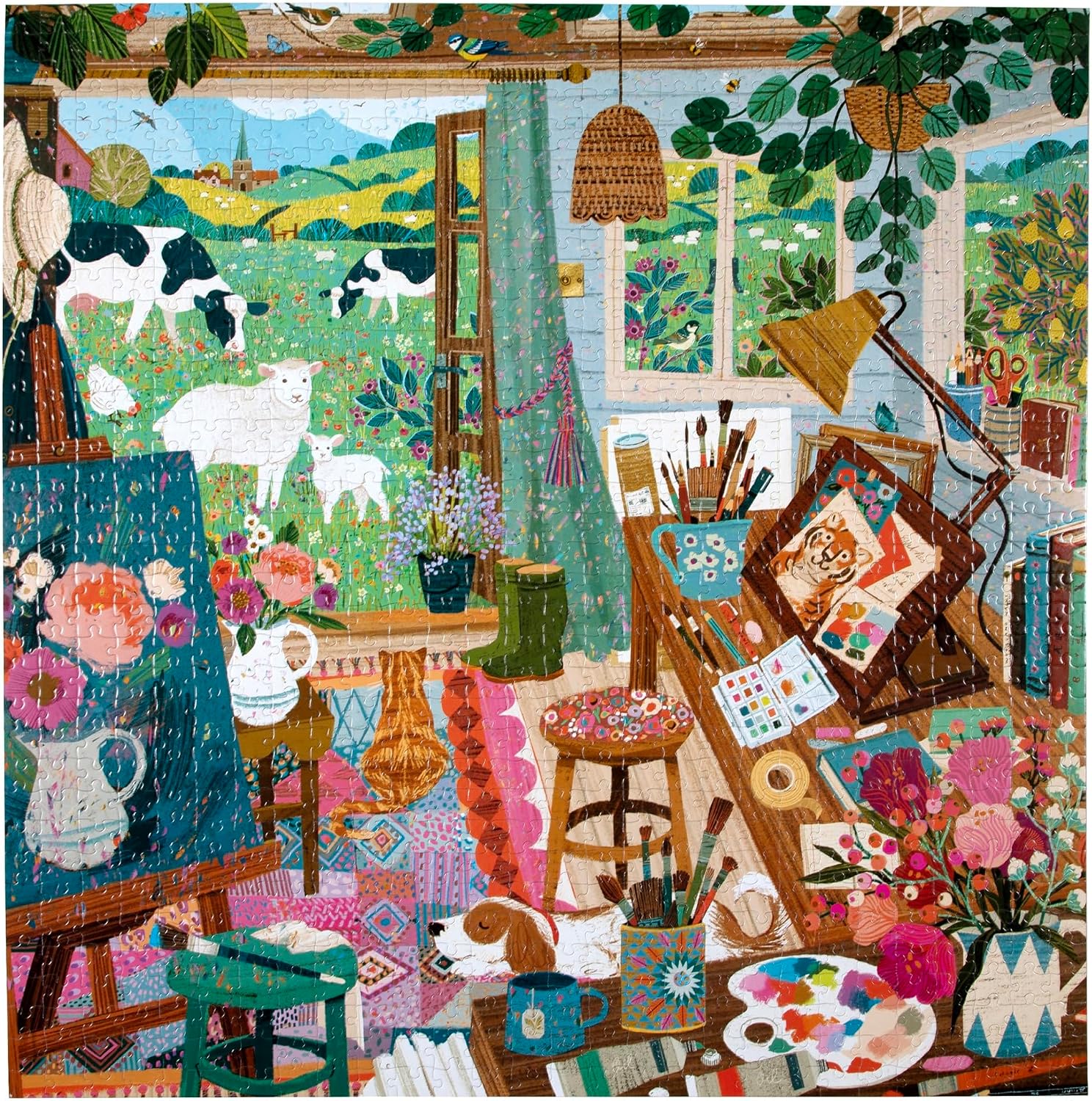 eeBoo 1000 Piece Puzzle - Artist's Cottage Jigsaw Puzzle for Adults, Square 23" x 23" Made with Recycled Board & Vegetable-Based Ink
