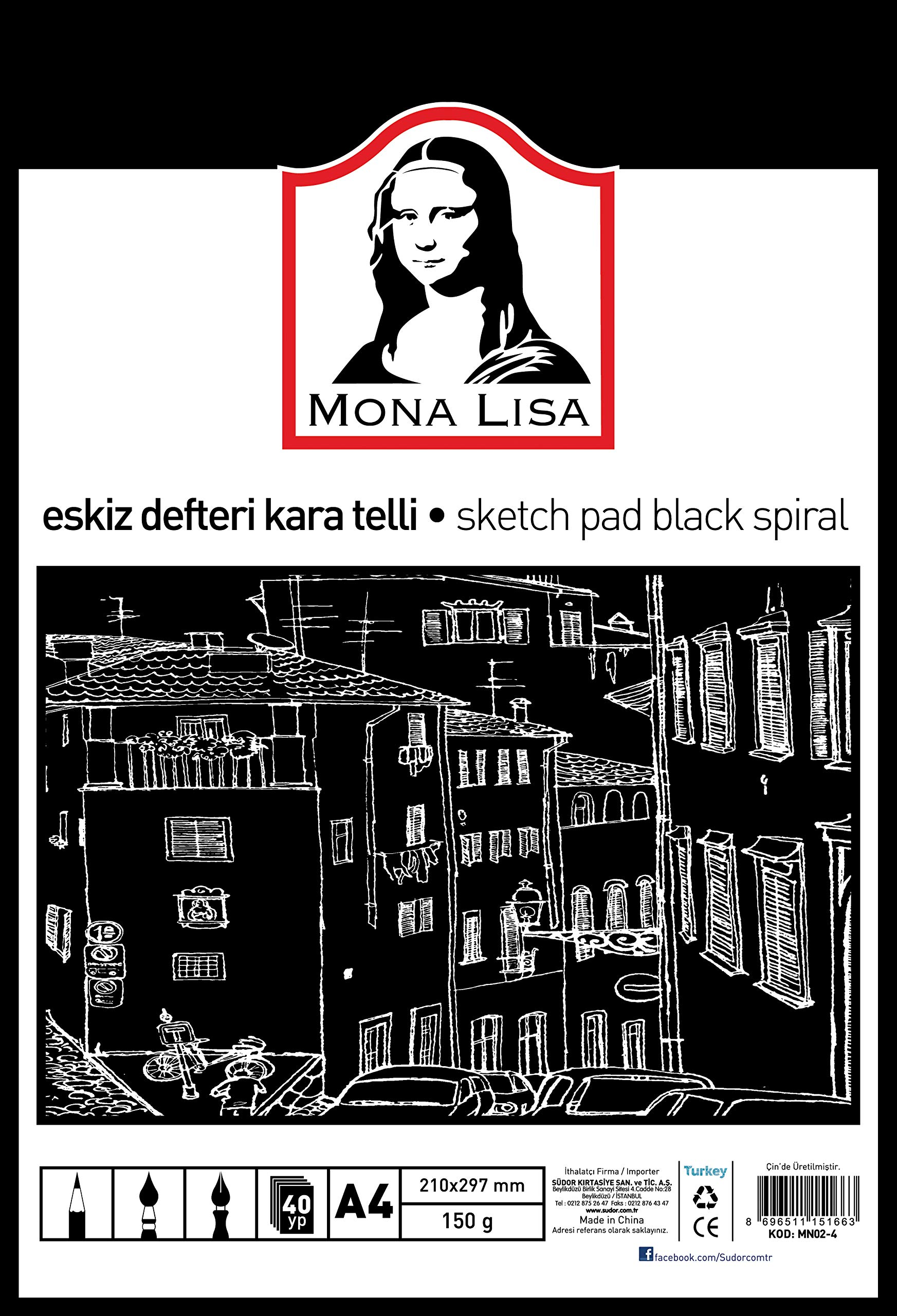 Monalisa MN02-4 Sketch twarda okładka przewodowa A4, 40 arkuszy, przewodowa, 150 g