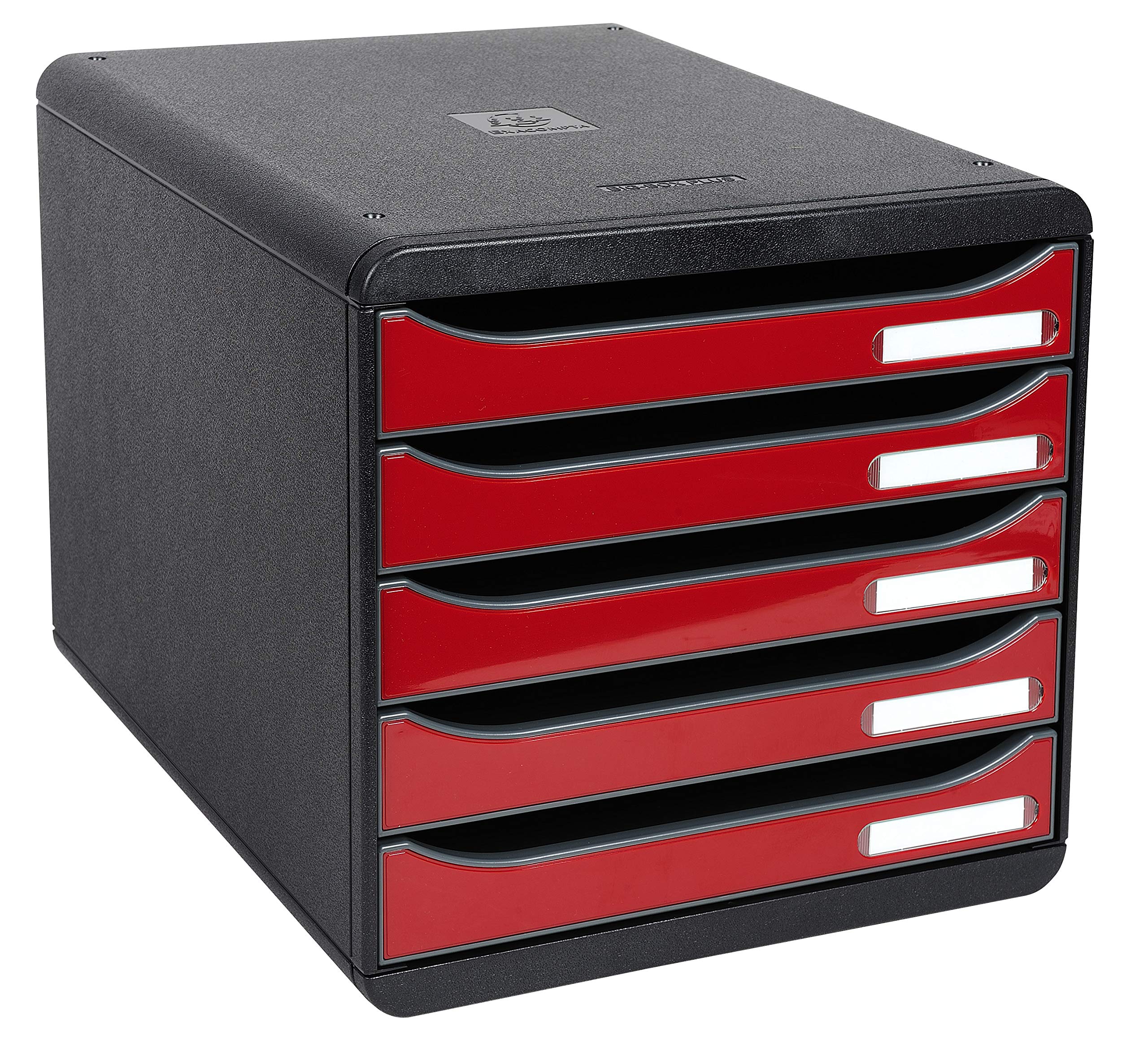Exacompta 3097218D Premium Ablagebox mit 5 Schubladen für DIN A4+ Dokumente. Stapelbare Schubladenbox mit hoher Kapazität für mehr Platz auf dem Schreibtisch Big Box Iderama Schwarz|Karminrot