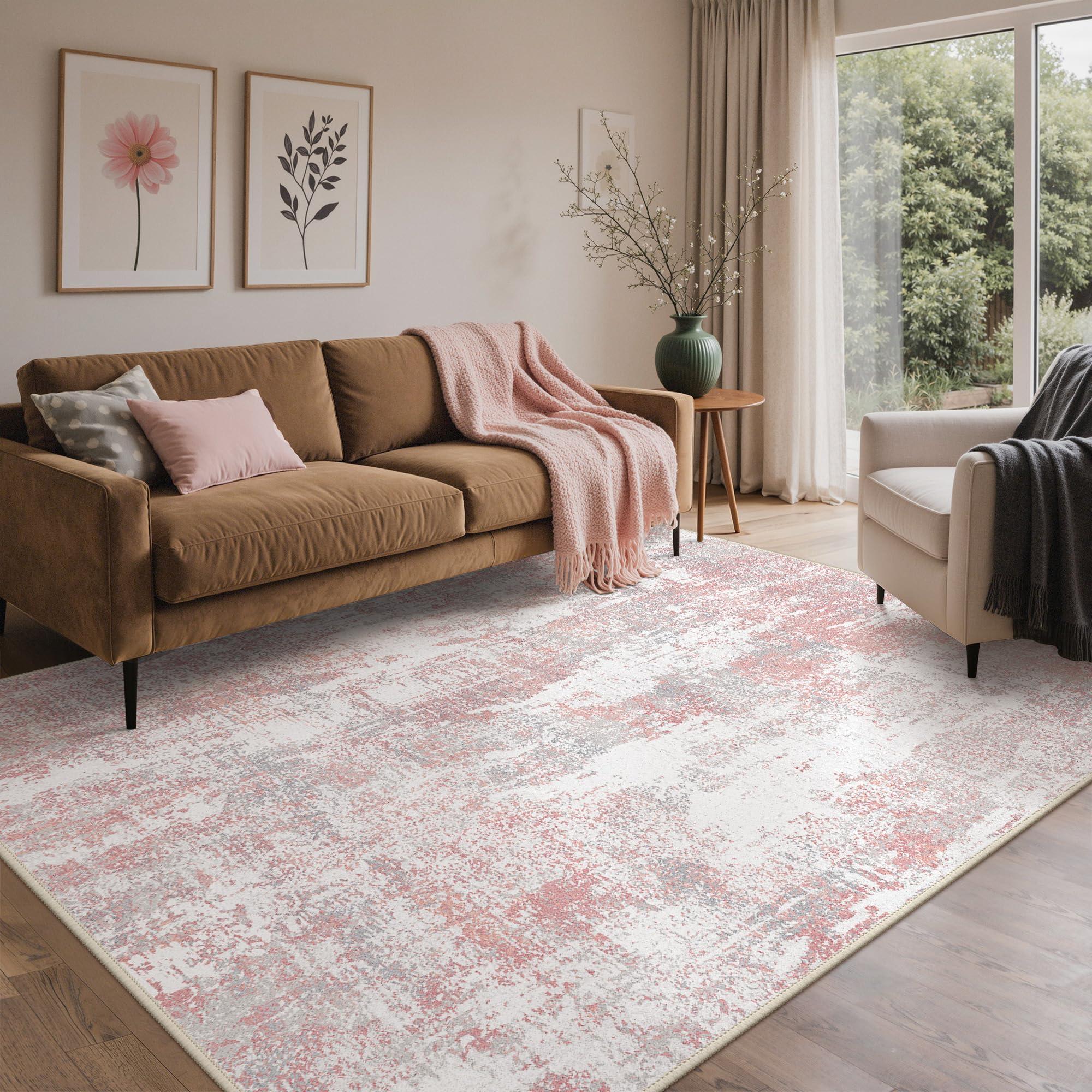BEIMO 6x9 Area Rugs for Bedroom, Pink Grey Washable Abstract Non Slip Rug