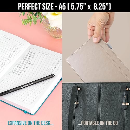 Miniatura 5 de Cuaderno rayado para escribir + bolígrafo gratis. 200 páginas, papel grueso de 4.23 ozm con notas adhesivas, lazo para bolígrafo, banda elástica,