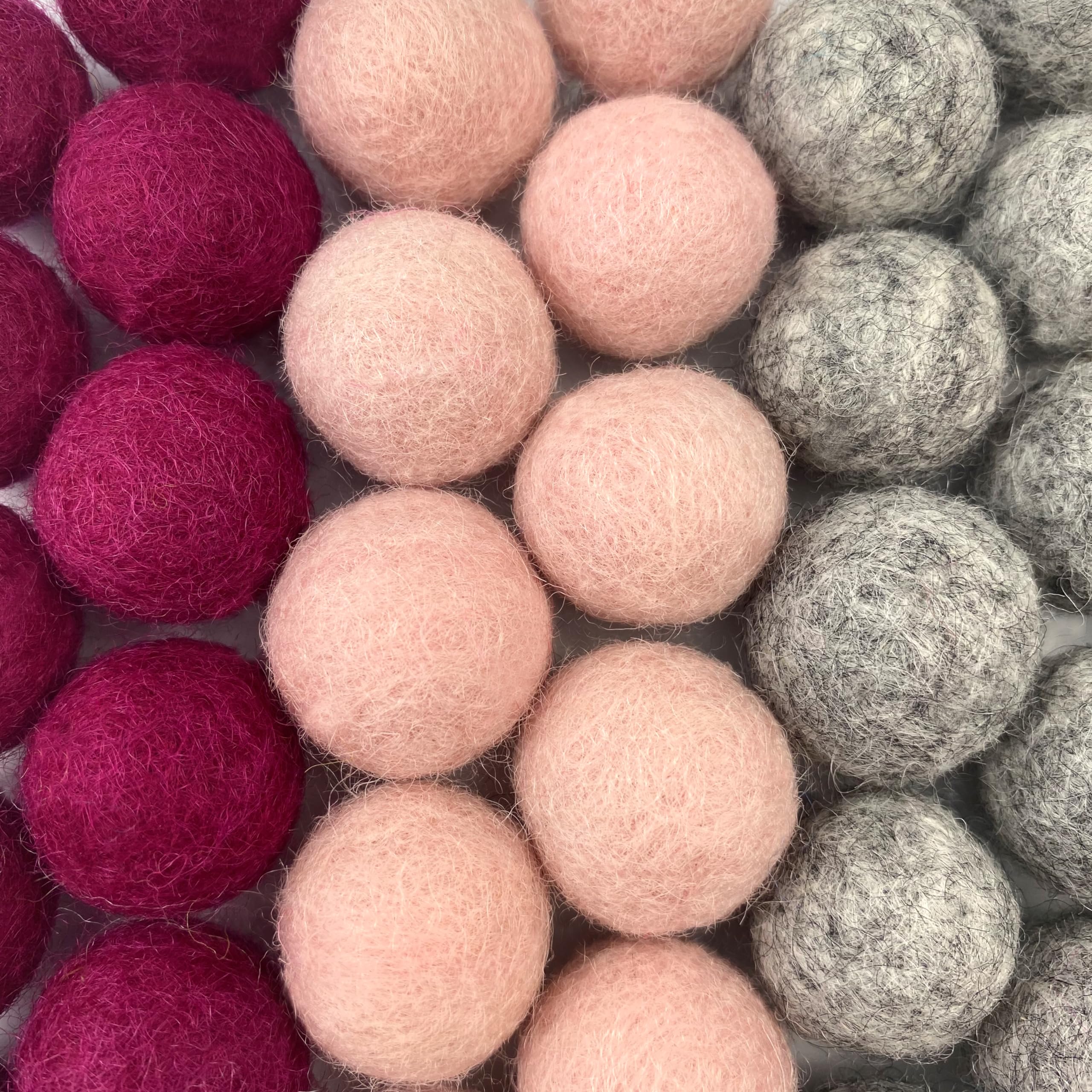 Wildflower by hu hands Cozy Love Wool Pink Felt Balls | Pink and Gray Colors for DIY Pom Craft, Garland, Baby, Decor, Essential Oil, Cat | .8 - 1 Inch | 2.5 CM | Bulk Handmade 50 Pompoms | Muslin Bag - Image 3