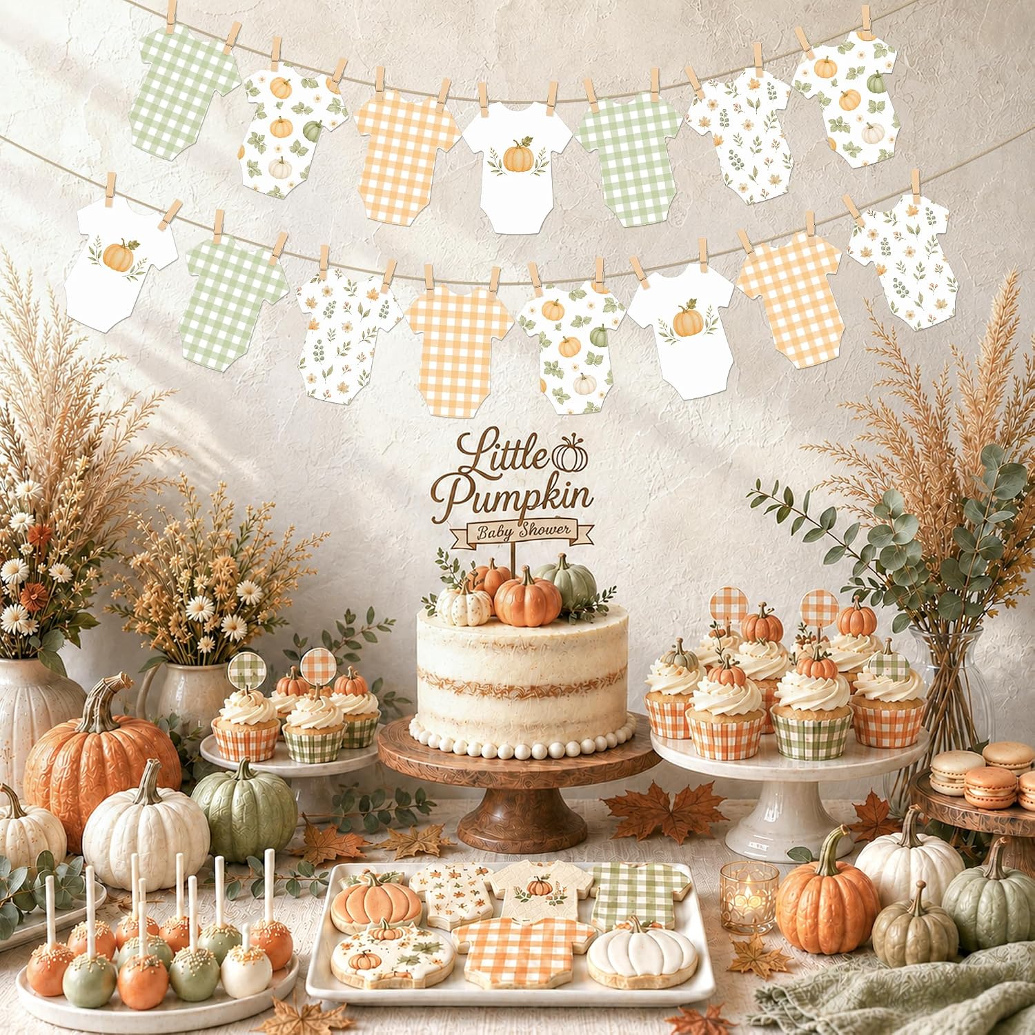 Kriyokiaa Little Pumpkin Bodysuit Banner and Maple Garland Set