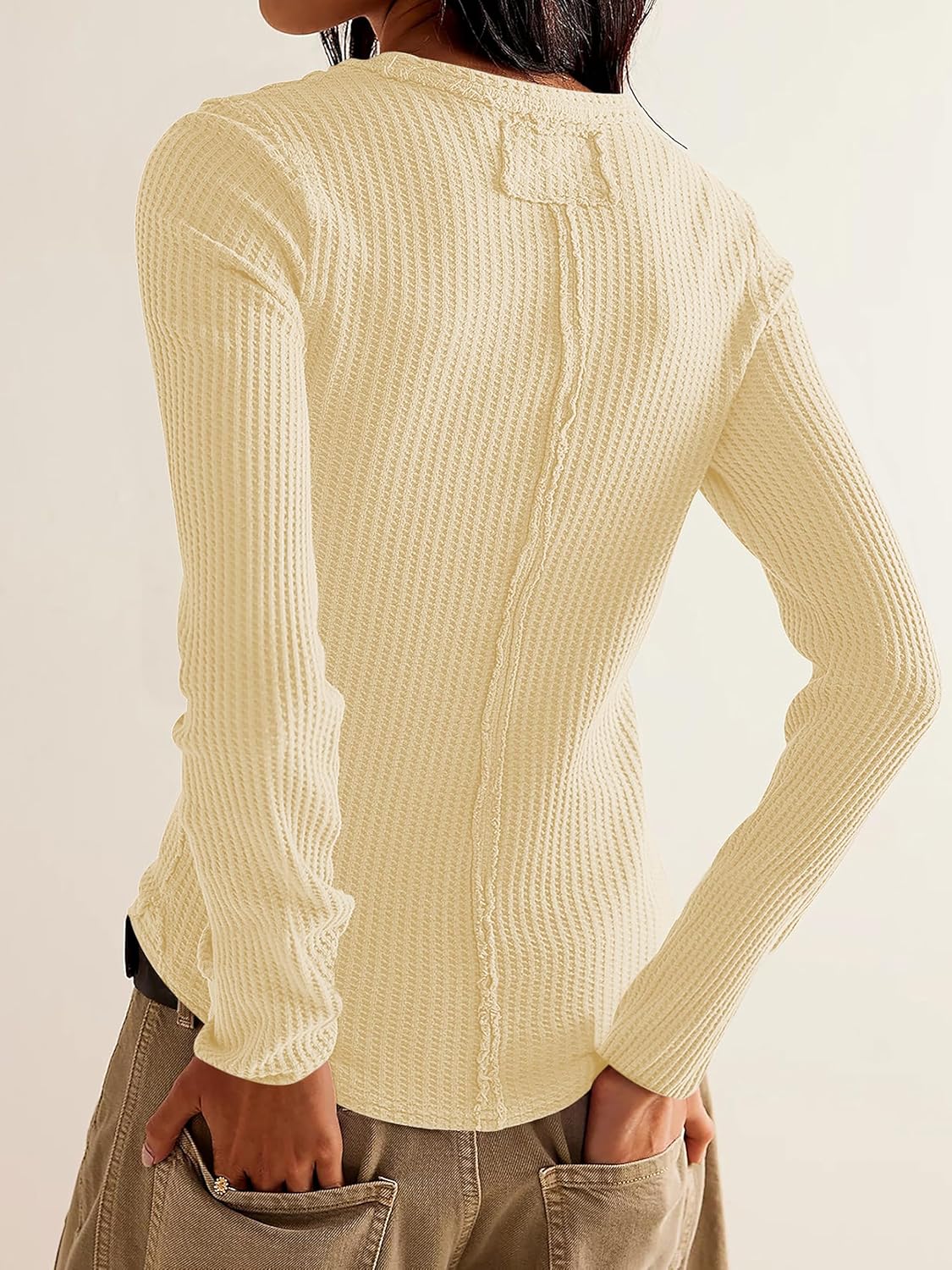 Jar of Love Long Sleeve Shirts for Women Waffle Knit Tops Crew Neck Thermal Shirts Fall Outfits Fahsion Clothes - Image 3