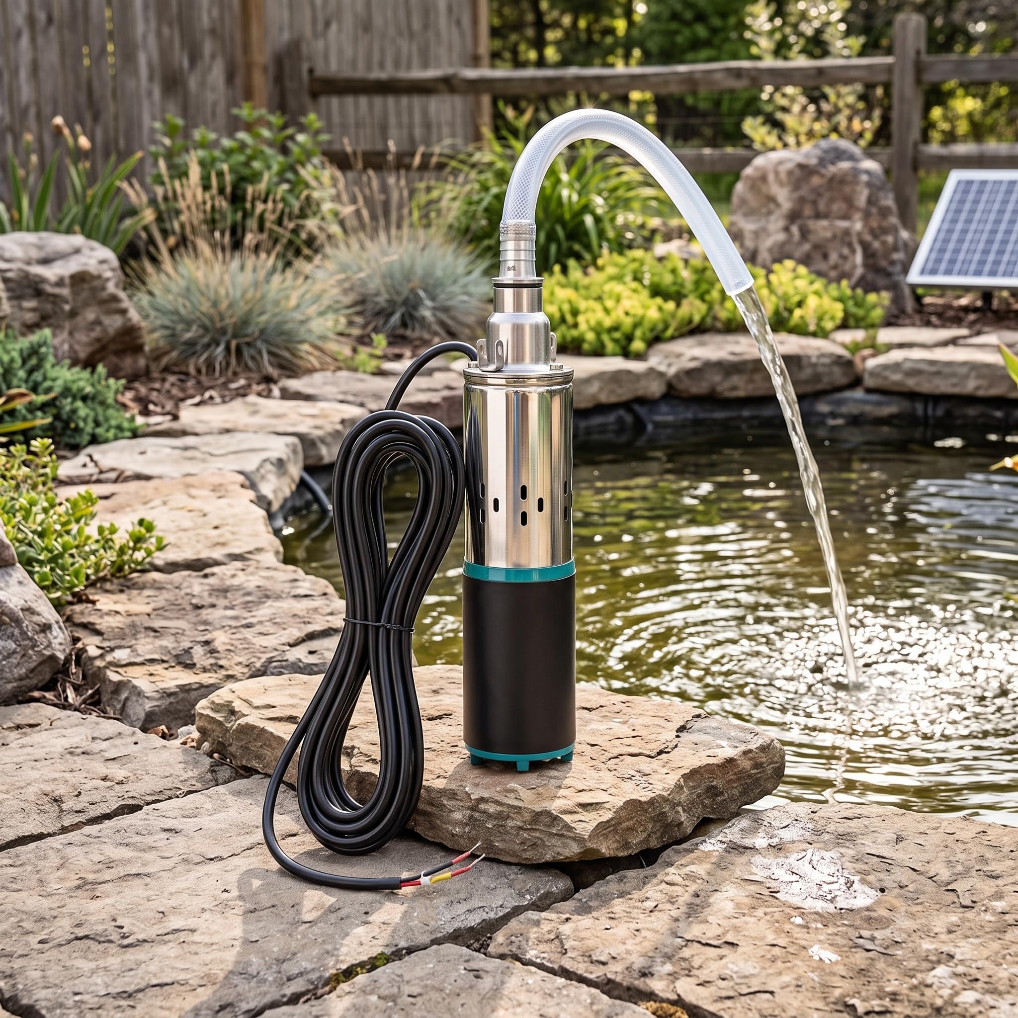 12 V DC Tauchbrunnenpumpe, Edelstahl-Tiefbrunnenpumpe, Bewässerungspumpe mit 7 M Netzkabel und 1-Zoll-Hakengelenk, Ideal für Bauernhof, Ranch und Zuhause