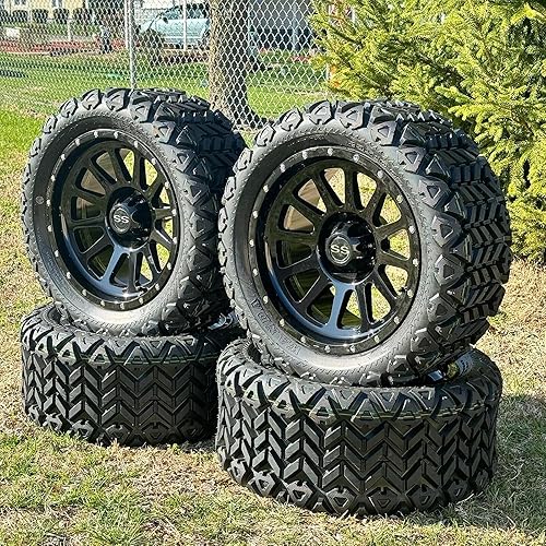 Vista 59 de Juego de 4 ruedas y neumáticos para carrito de golf Phantom en negro brillante de 14 pulgadas, neumáticos todoterreno de 23x10-14, certificación 14