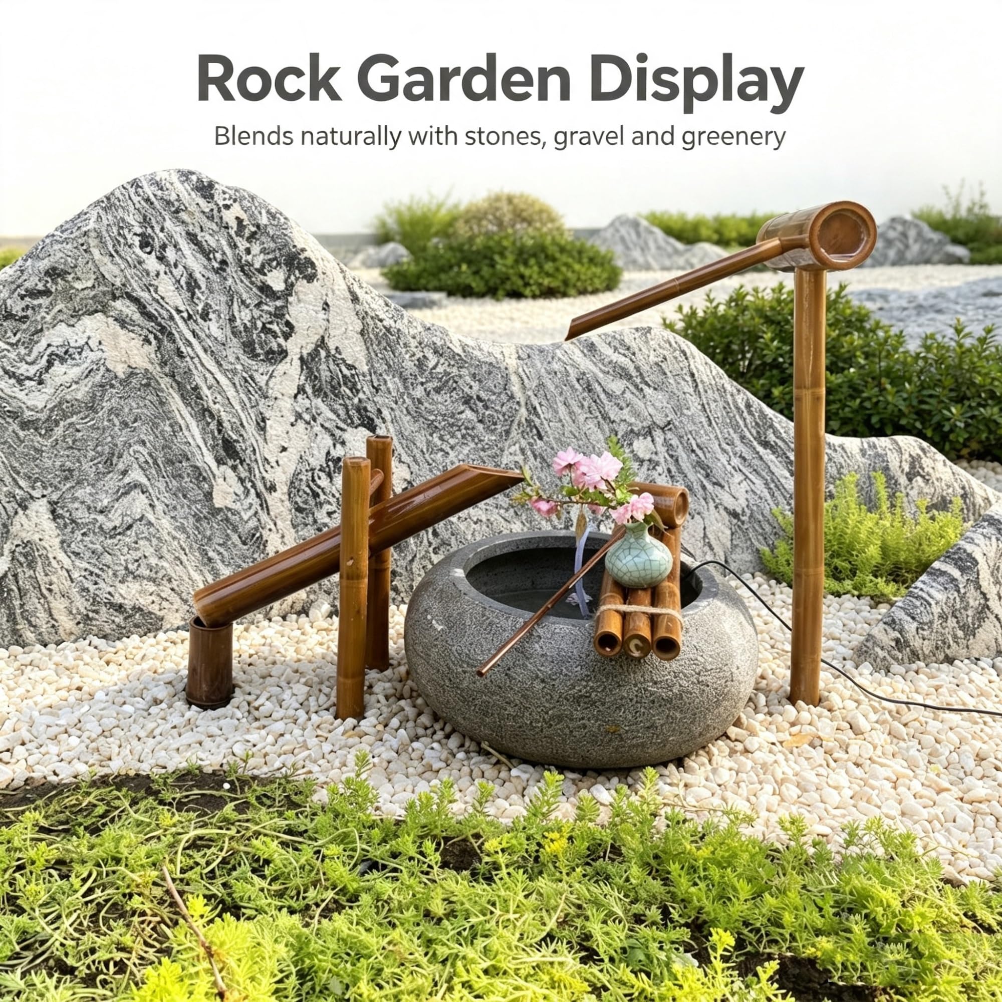 Set fontana, fontana da giardino in bambù for esterni decorazione | Cascata for laghetto con pompa a bilanciere con fontana in bambù for la decorazione del giardino zen del patio