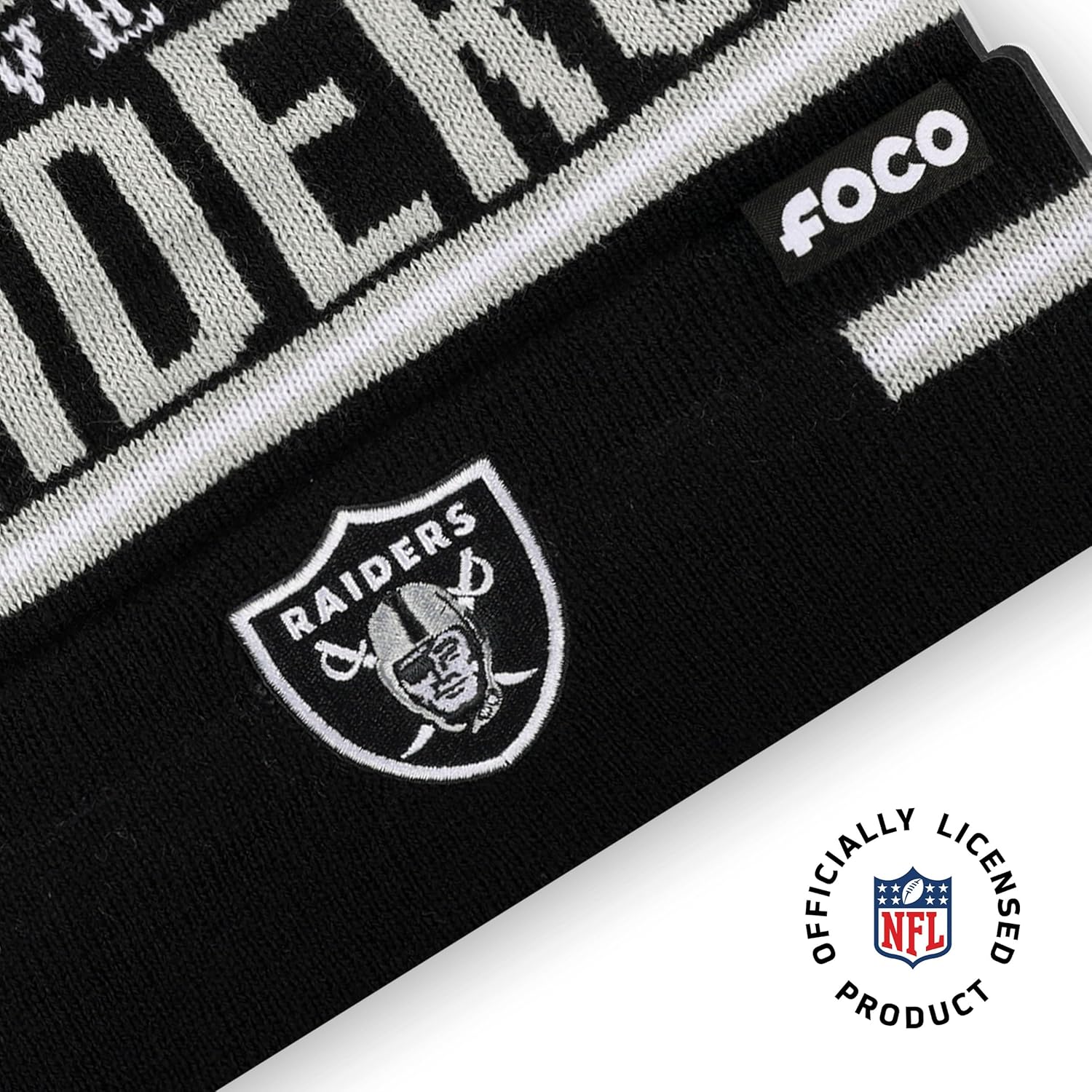 FOCO NFL unisex-adult Nfl Team Logo Adult Stretch Gloves With Big Wordmark Strip Pom Knit Hat Beanie Set - Image 3