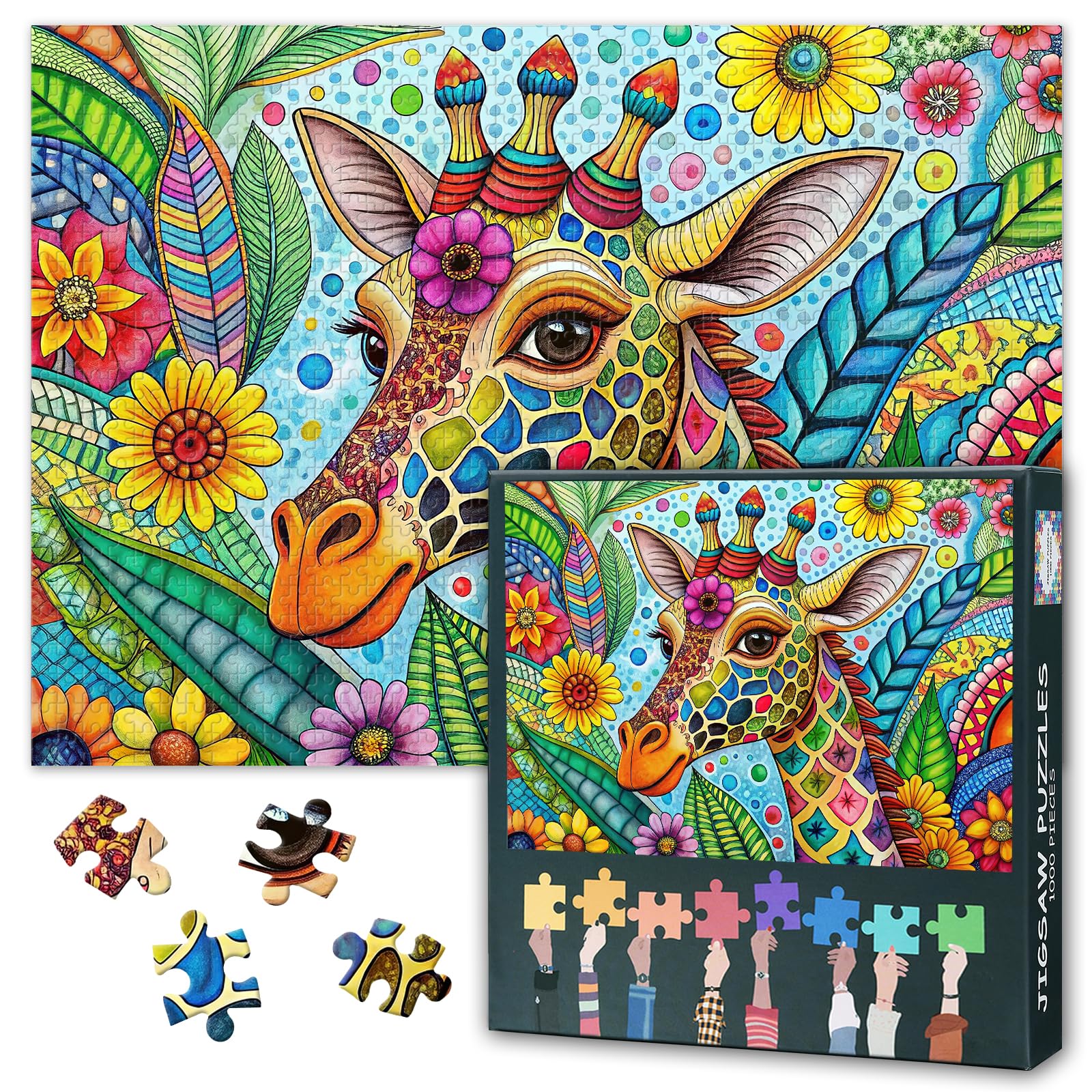 Creative Animal 1000 Pieces Puzzles for Adults Giraffe Jigsaw Puzzles for Wall Art House Decor Intelligence Puzzle for Adults Family Indoor Games 27.5"X19.7"