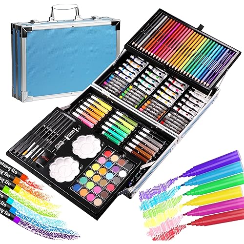 Art Supplies for Adults, 144-Piece Deluxe Art Set Professional Art Kit with Portable Aluminum Case, Gifts for Kids Artists