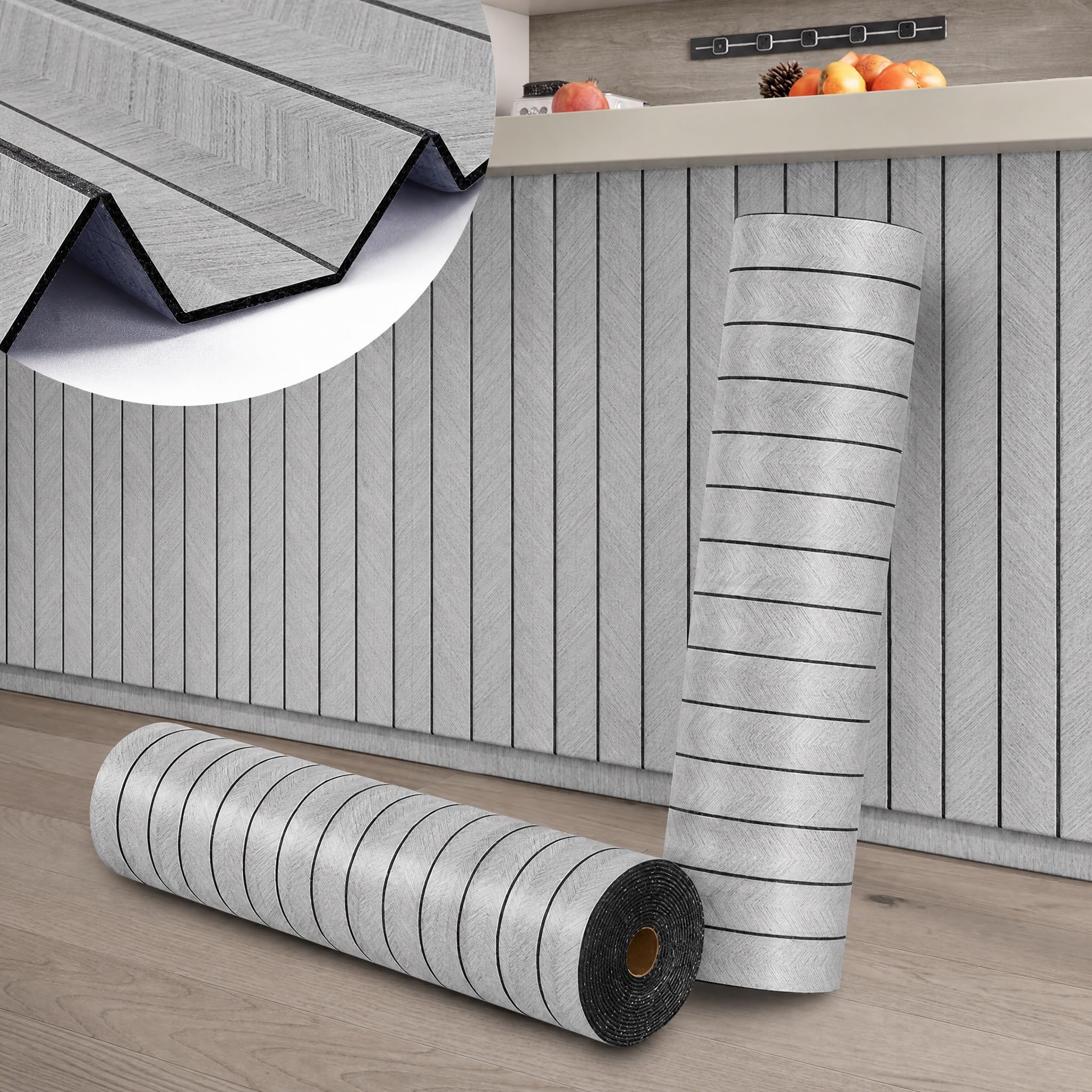 Tarwanear 6Rolls Peel and Stick Wall Panels Self Adhesive Wood Panelling,Waterproof Thermal Wallpaper, Light Grey Tiles Sticker for Bedroom Living Room Bathroom Hallway Kitchen Feature Wall,300*40cm