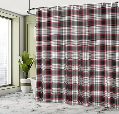 Miniatura 4 de Cortina de ducha Lunarable a cuadros con diseño abstracto moderno, diseño de cuadros inglés con elementos de tela de tela para baño con ganchos, 70