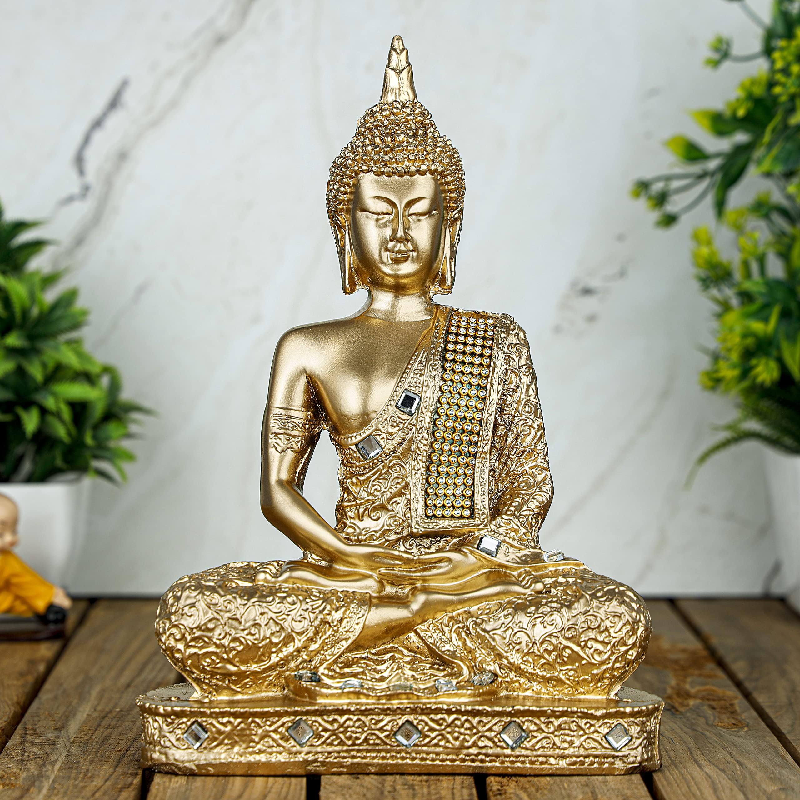 Global Grabbers New 25 Centimetre Meditating Sitting Buddha Statue showpiece Idol Home Decor Items for Living Room and Gifts GOL1-BS2