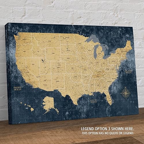 Miniatura 5 de Holy Cow Canvas Personalized Gold & Navy Textured Push Pin Map United States on Canvas, US Travel Map with Pins to Mark Travels, USA Map Pin Board,