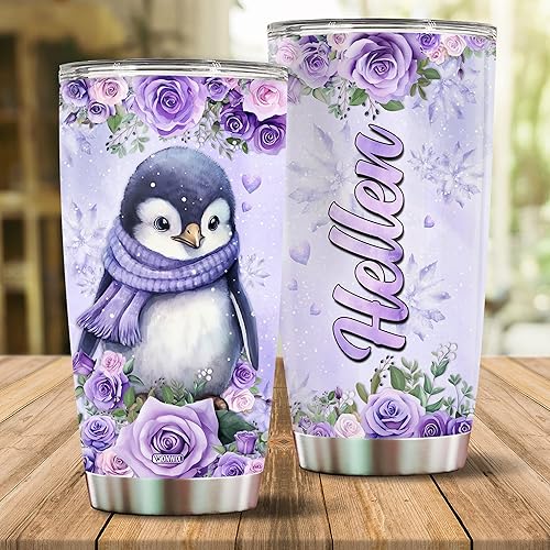 Miniatura 2 de Vaso de pingüino personalizado con nombre personalizado, botellas de agua de pingüinos, regalos para mujeres, San Valentín, cumpleaños, Navidad,