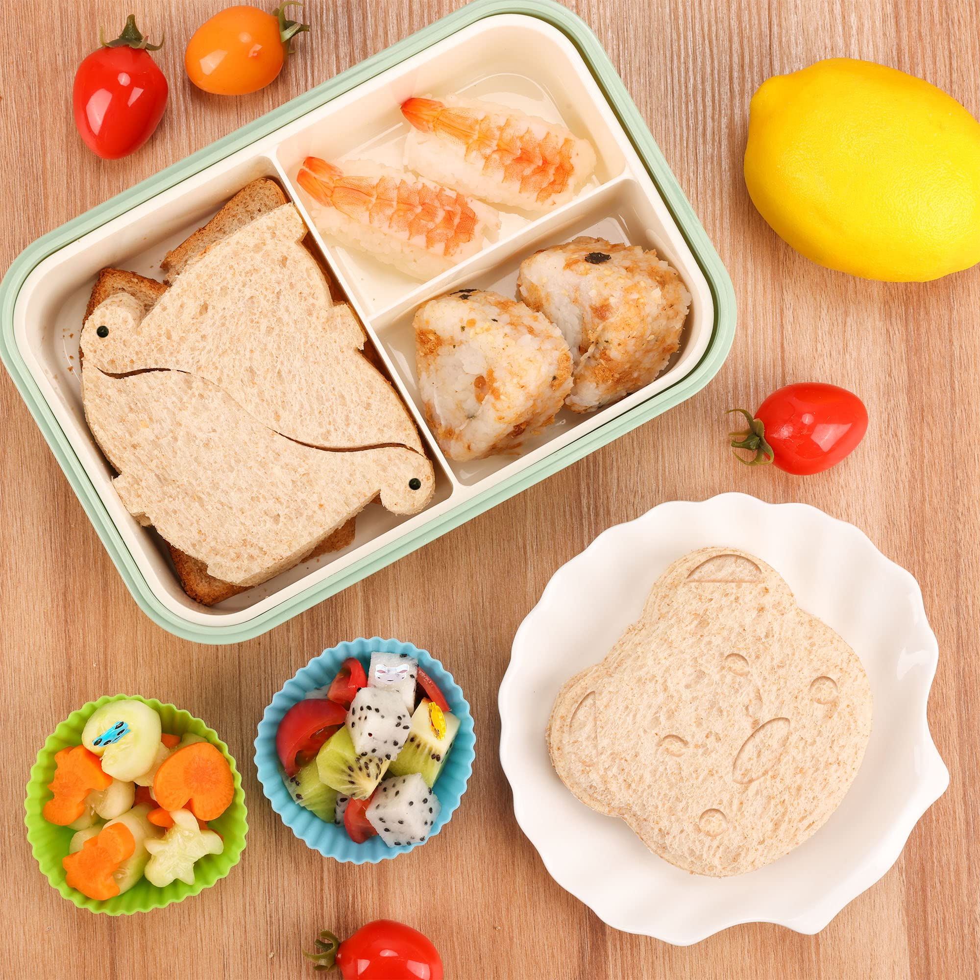 FUNGYAND Sandwich-Ausstechformen-Set, 52-in-1 Bento-Box-Zubehör-Set enthält Sandwich-Ausstecher, Obstschneider, Lebensmittelspieße, Silikonbecher, Reiskugelmacher, komplette Bento-Lunchbox-Zubehör
