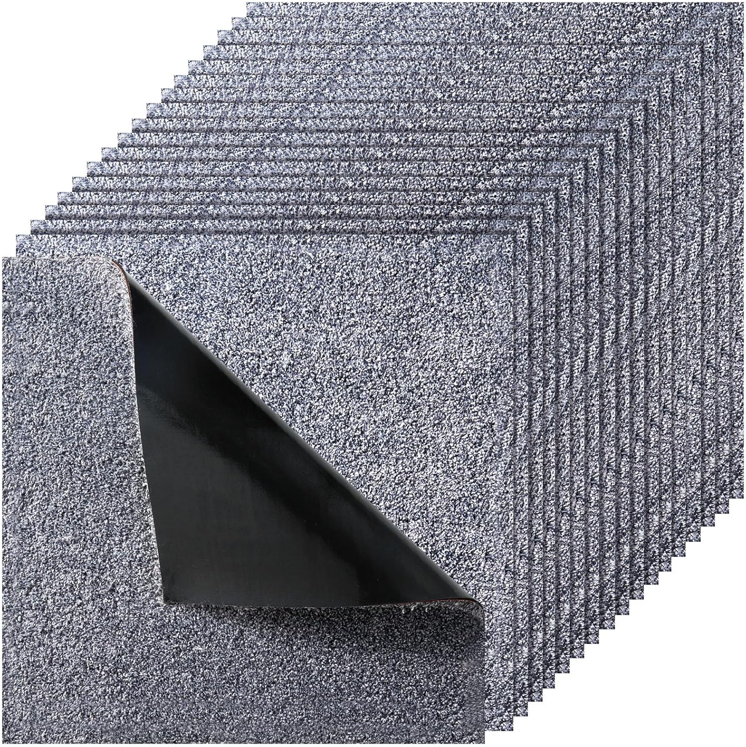 VEVOR Carpet Tiles 18x18 inch, 10 Pack Carpet Square Rug Detachable & Damage-Free, Self Adhesive Home Floor Soft Plush Padded for 22.5sq.ft Coverage, Easy DIY for Living Room & Bedroom, Gray