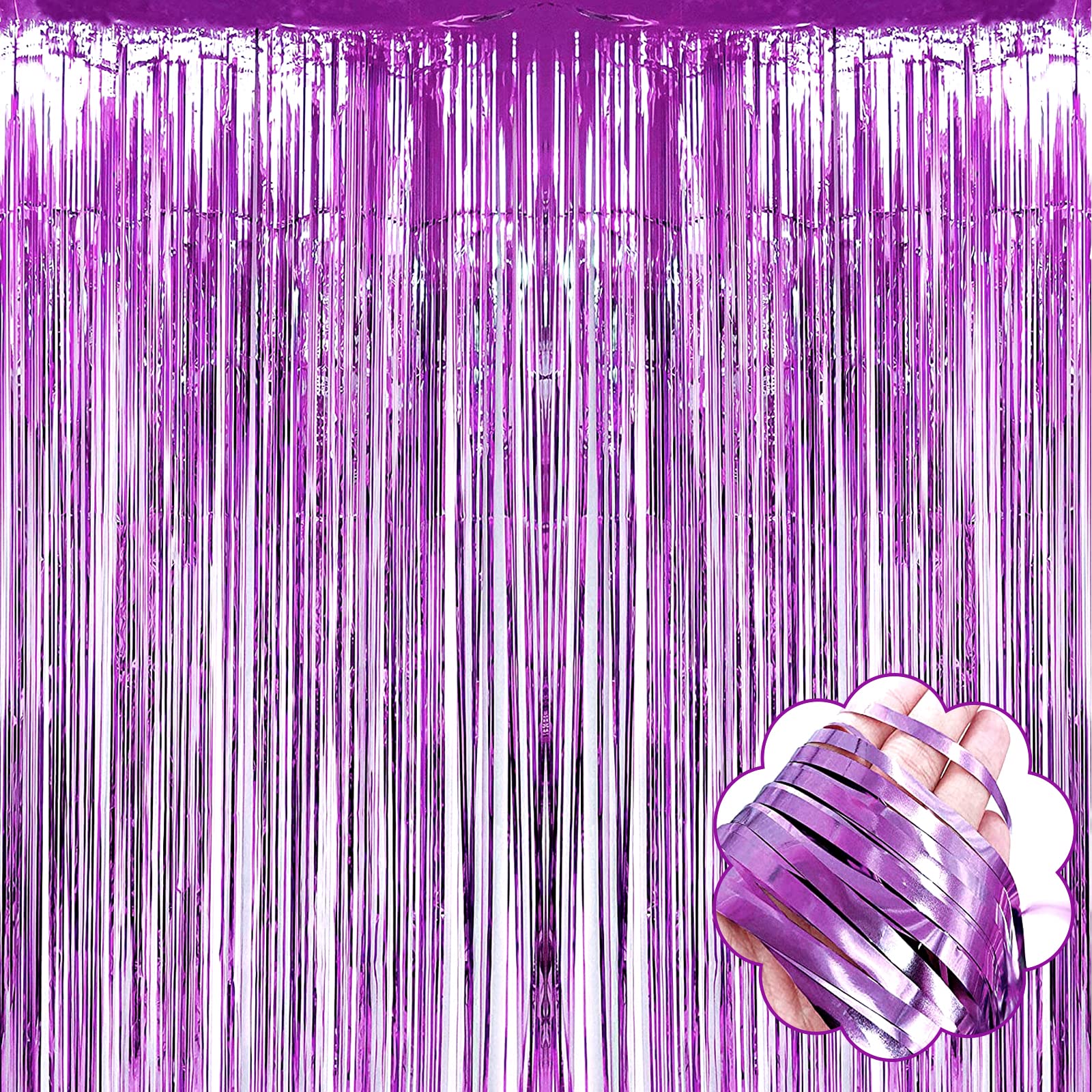 Clayghsen 8 Pack Light Purple Tinsel Foil Fringe Curtain Backdrop, 3.28Ft x 8.2Ft Metallic Streamers for Photo Booth, Birthday, Wedding, Party