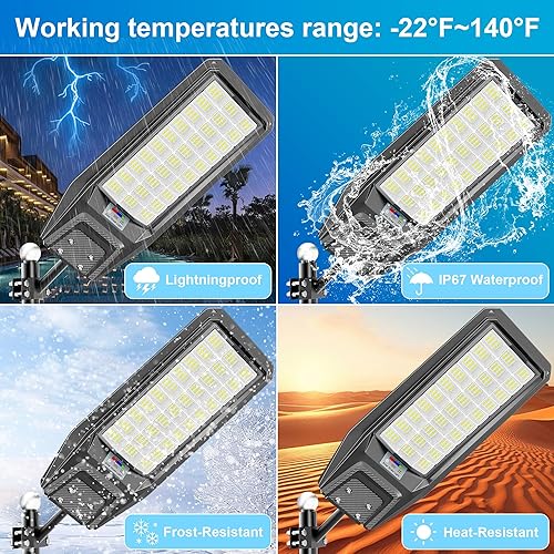 Miniatura 6 de Farolas solares para exteriores, del atardecer al amanecer, 9800 W, luz de calle con energía solar, impermeable, con control remoto, sensor