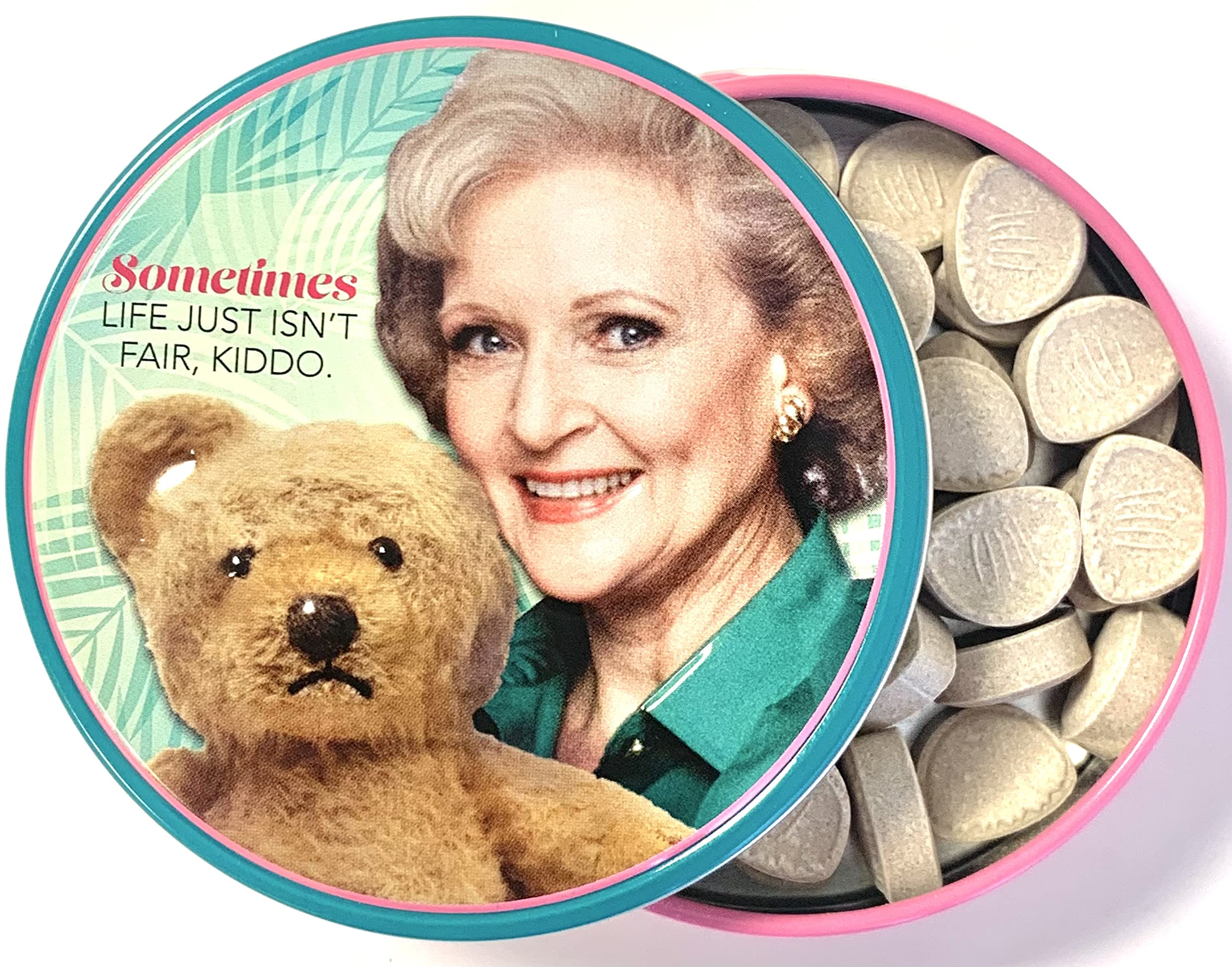 ABC Signature The Golden Girls Marshmallow Flavored Candy - One (1) Fernando's Missing Ear Collectible Tin Bear Shapped Candies Sometimes Life Isn't Fair Kiddo, Betty White Rose