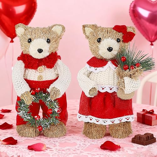 Miniatura 3 de Lulu Home Paquete de 2 decoraciones para el día de San Valentín, adornos de mesa de osos de Navidad para repisa, chimenea, alféizar de ventana,
