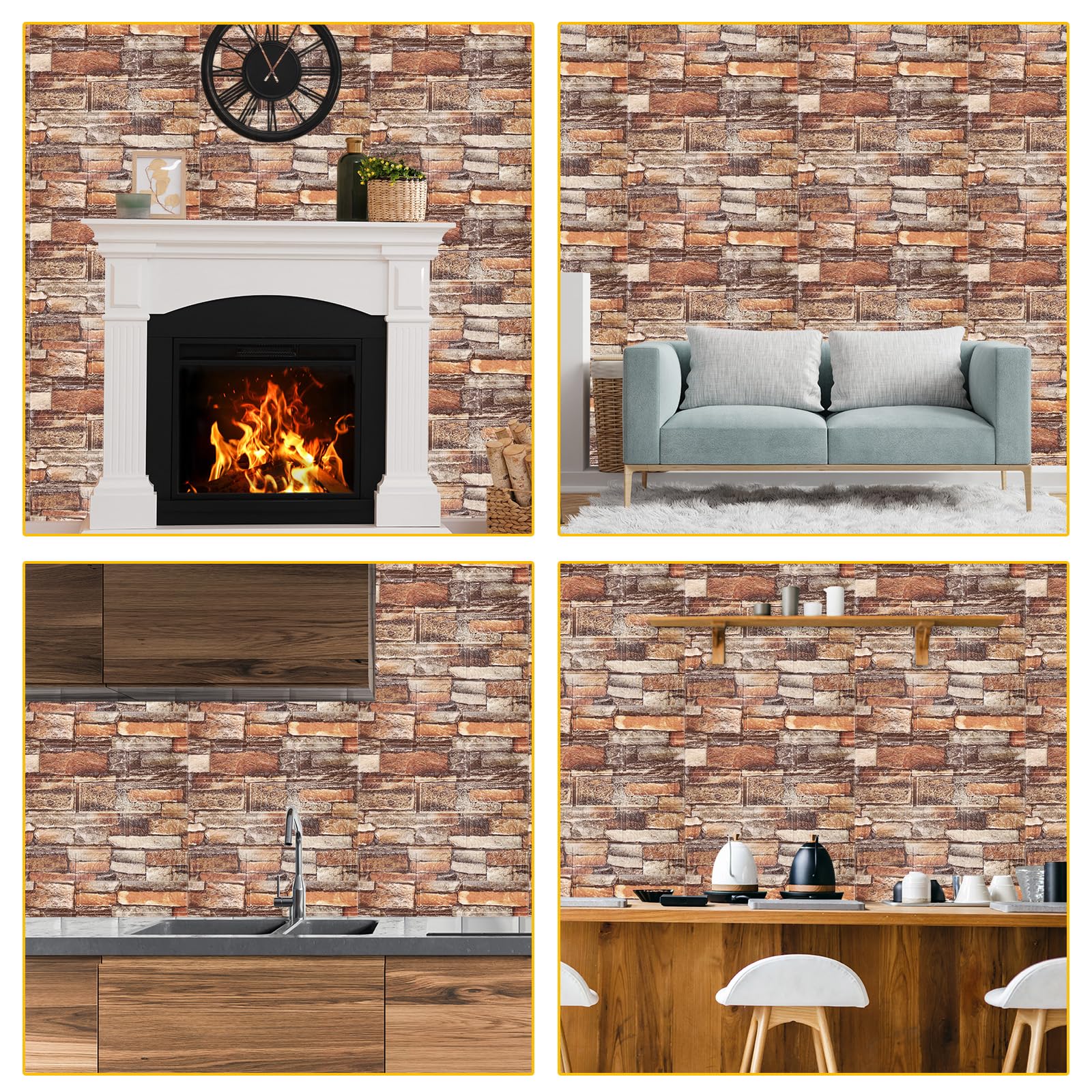 QUARKZMAN 3D Pared Paneles Pelar y Pegar, 30uds Espuma Ladrillo Tapiz Papel para Dormitorio Imitación Piedra Pared Panel Autoadhesivo Tapiz Papel (Marrón Ladrillo)