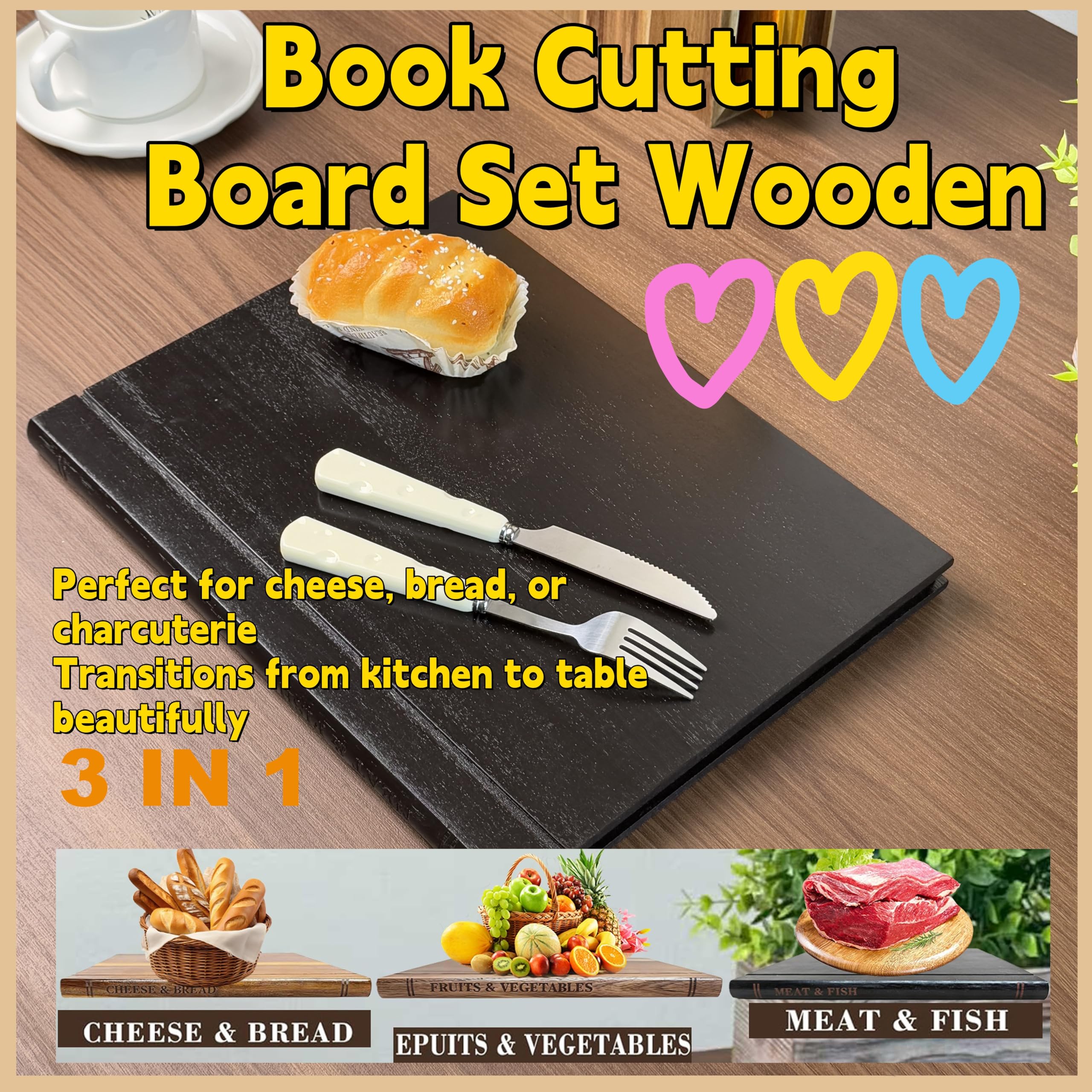 Cutting Board Book Set Planche à Découper En Forme De Livre Planche A Decouper Bois Acacia Cutting Board That Look Like Books Planche à DéCouper En Forme De Livre Pour Cuisine (SETS, 4 SETS)