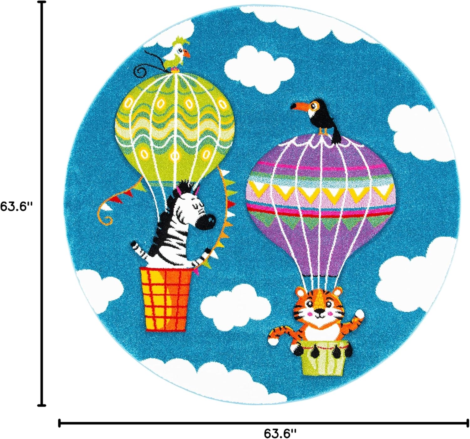 Carousel Kids Blue/Green Hot Air Balloon Round Synthetic Area Rug - 5'3"