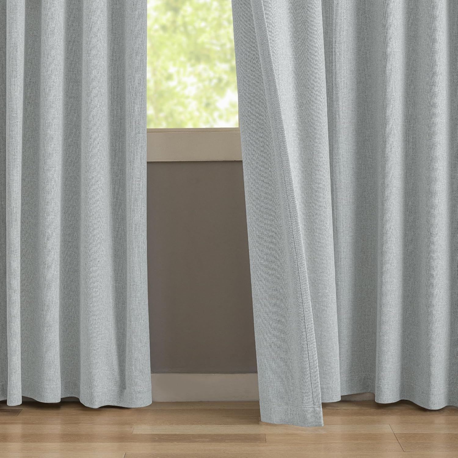 KangBang Pinch Pleated Blackout Curtains 108 Inches Long, 100% Blackout Pleated Linen Drapes for Living Room Hall Windows with Hooks, Soft & Vertical Window Panels(Fog Grey, 42x108 Inch,2 PCs)