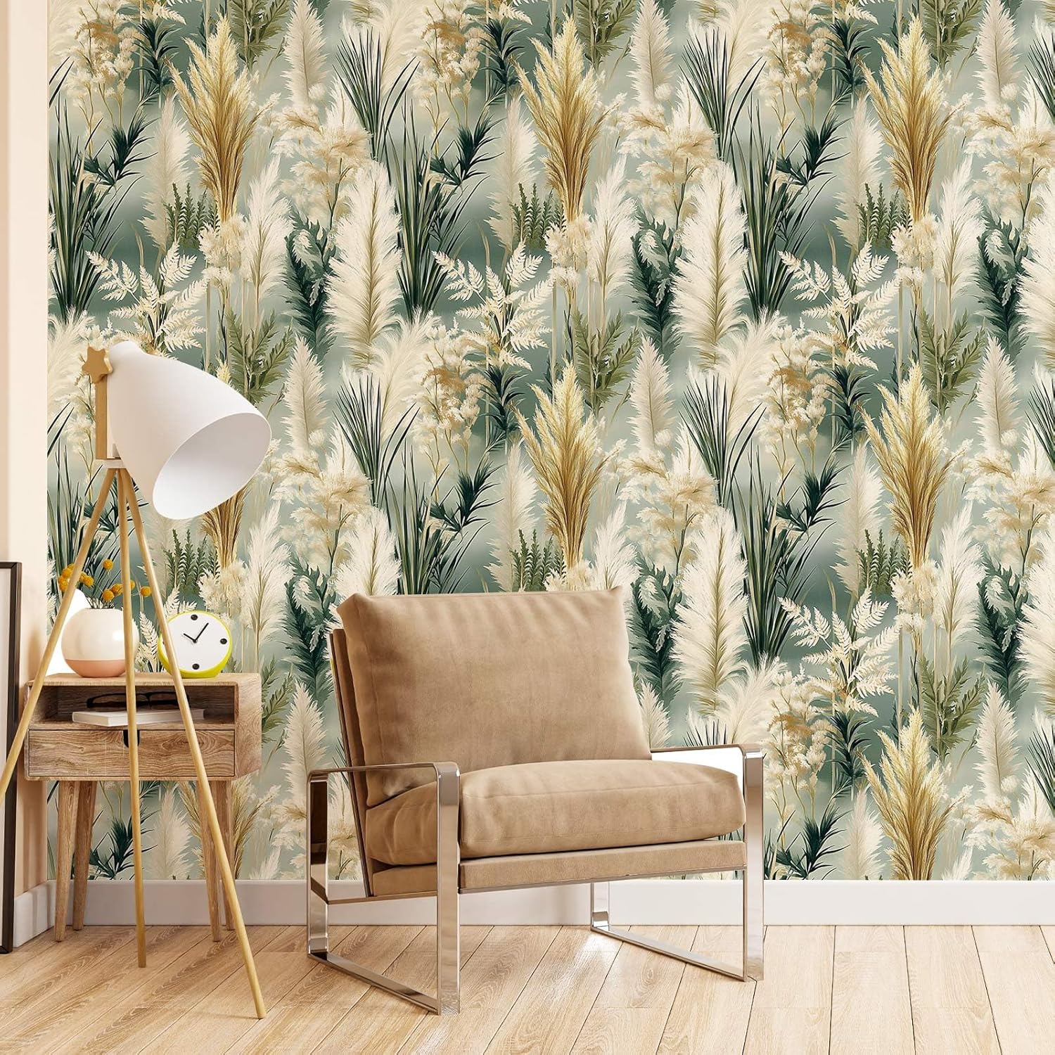 Boho Forest Peel and Stick Wallpaper, Modern Botanical Wallpaper, Self Adhesive Vinyl Wall Paper for DIY Home Decor, 17.7in x 236in