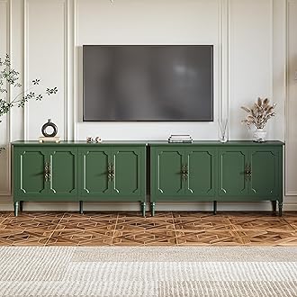 RoyalCraft Modern Buffet Sideboard Set of 2, 58'' Mid Century Modern Console Table, Media Credenza Cabinet with 4 Doors, Accent Cabinet for Entryway, Living Room, Forest Green