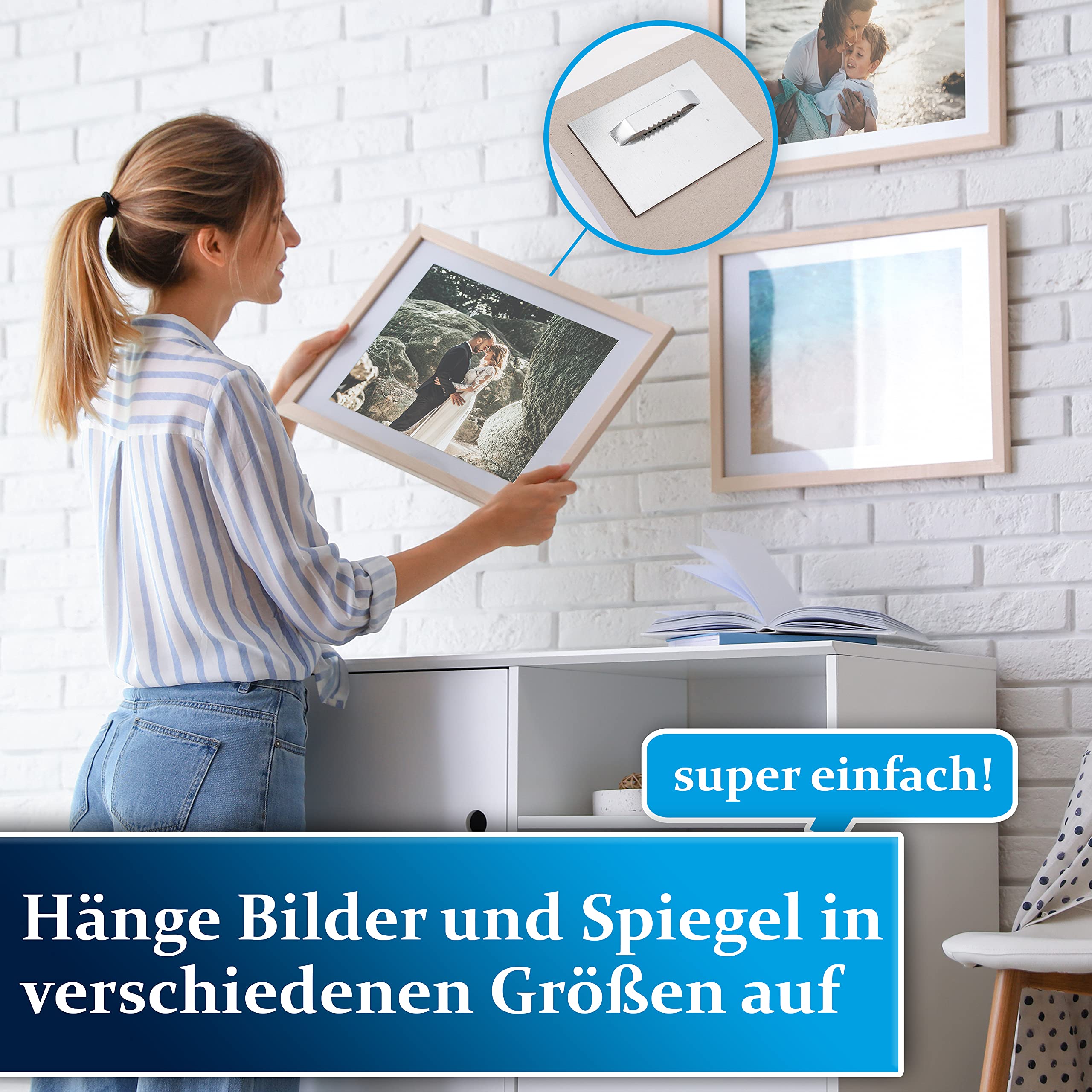 Haftblech Aufhänger für Alu Dibond - extra starker 3M Kleber, Befestigungsset für Spiegel, Aufhängen für Bilder, Spiegelaufhänger selbstklebend Klebebleche für Bilder (20er Set)