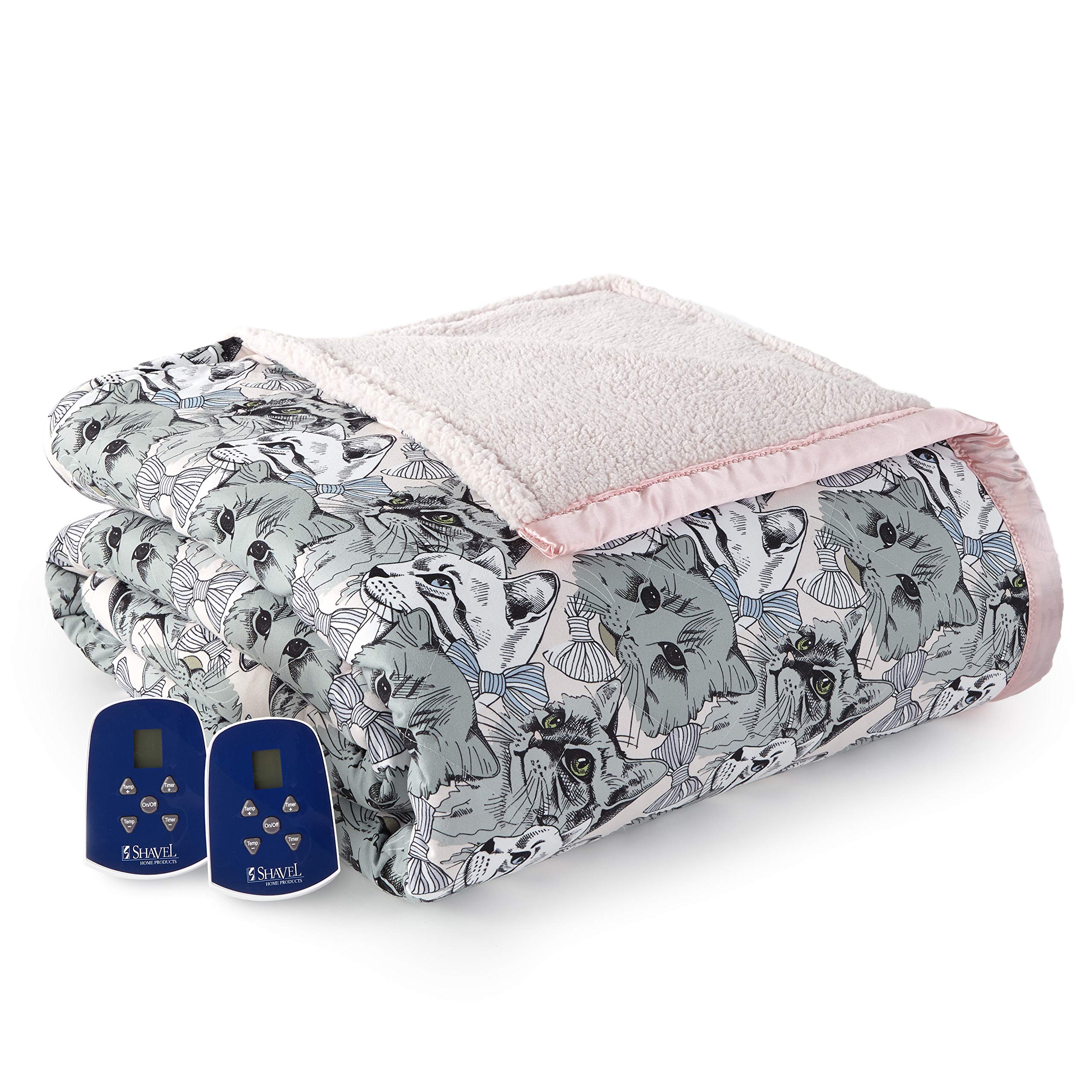 Amazon.com: Thermee Micro Flannel Queen-Size Heated Electric Blanket with  Sherpa, Machine Wash u0026 Dry, Timer u0026 Safety Shutoff, 90Lx84W, Cat Medley :  Everything Else