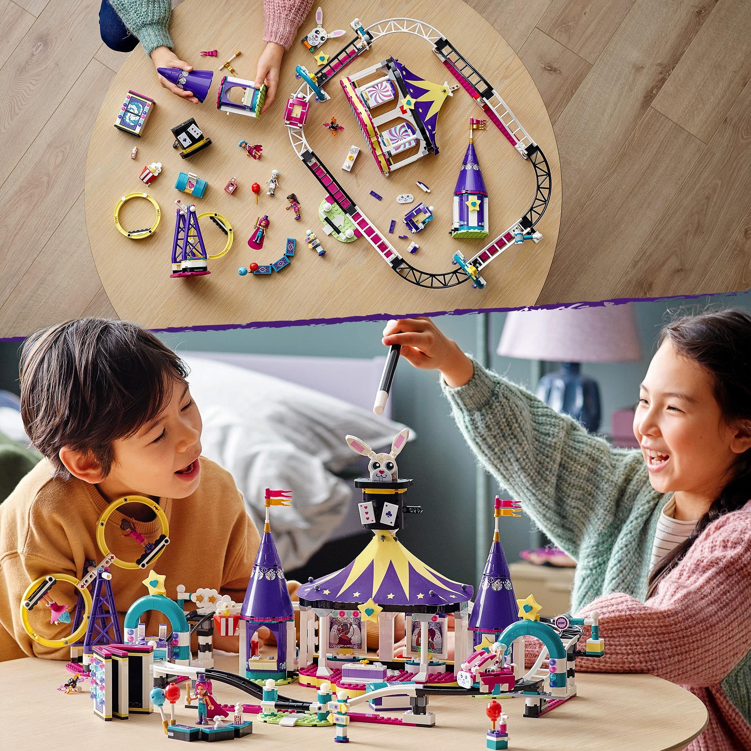 LEGO 41685 Friends Magische Jahrmarktachterbahn, Freizeit und Vergnügunspark mit Zaubertricks für Kinder, Spielzeug, Geschenk für Weihnachten ab 8 Jahren